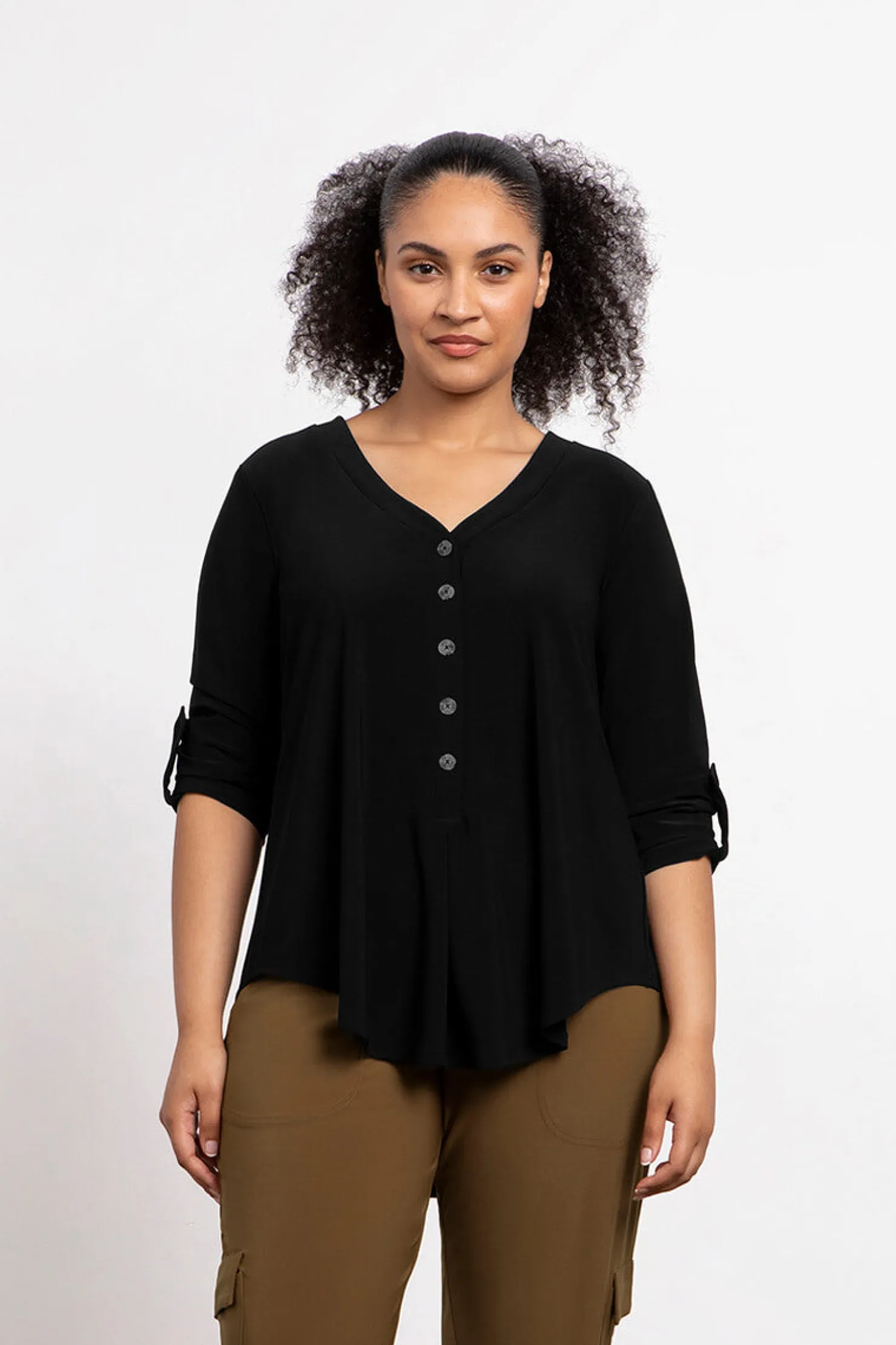 Sympli Tops>Quest Henley Black