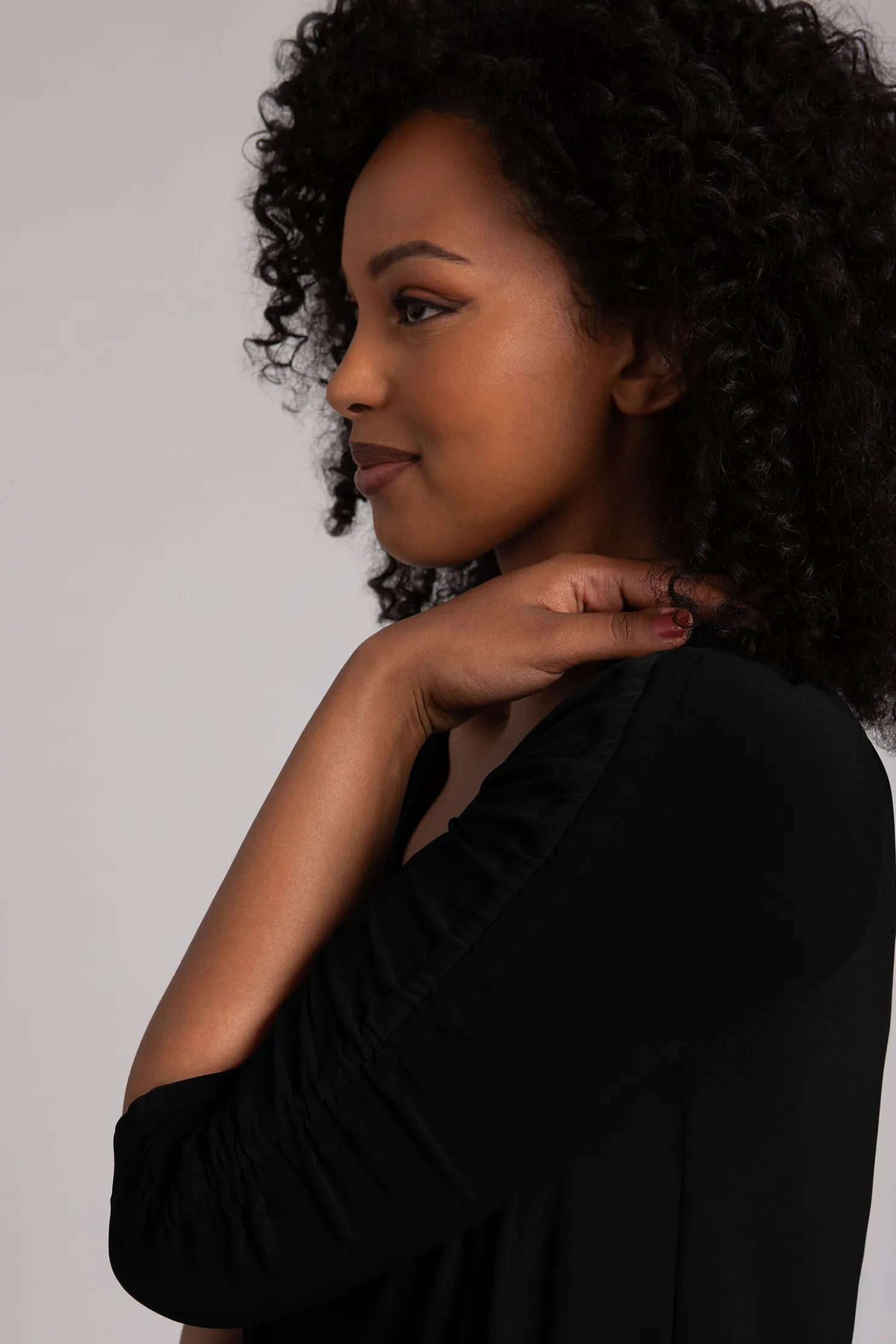 Sympli Tops>Revelry Top with Rusched Sleeve Black