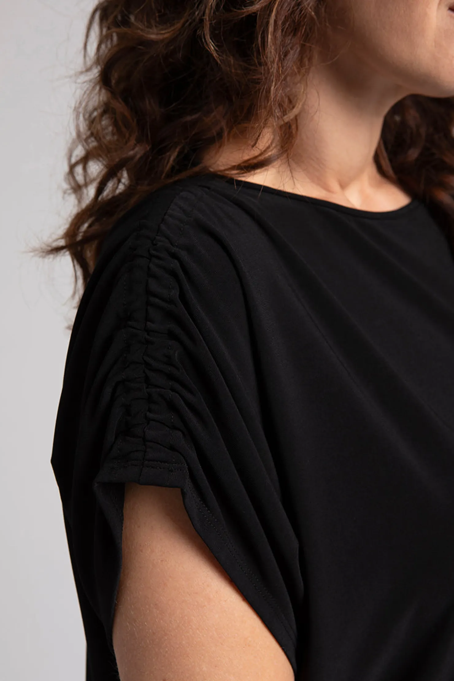 Sympli Tops>Revelry Tunic with Ruched Shoulder Black