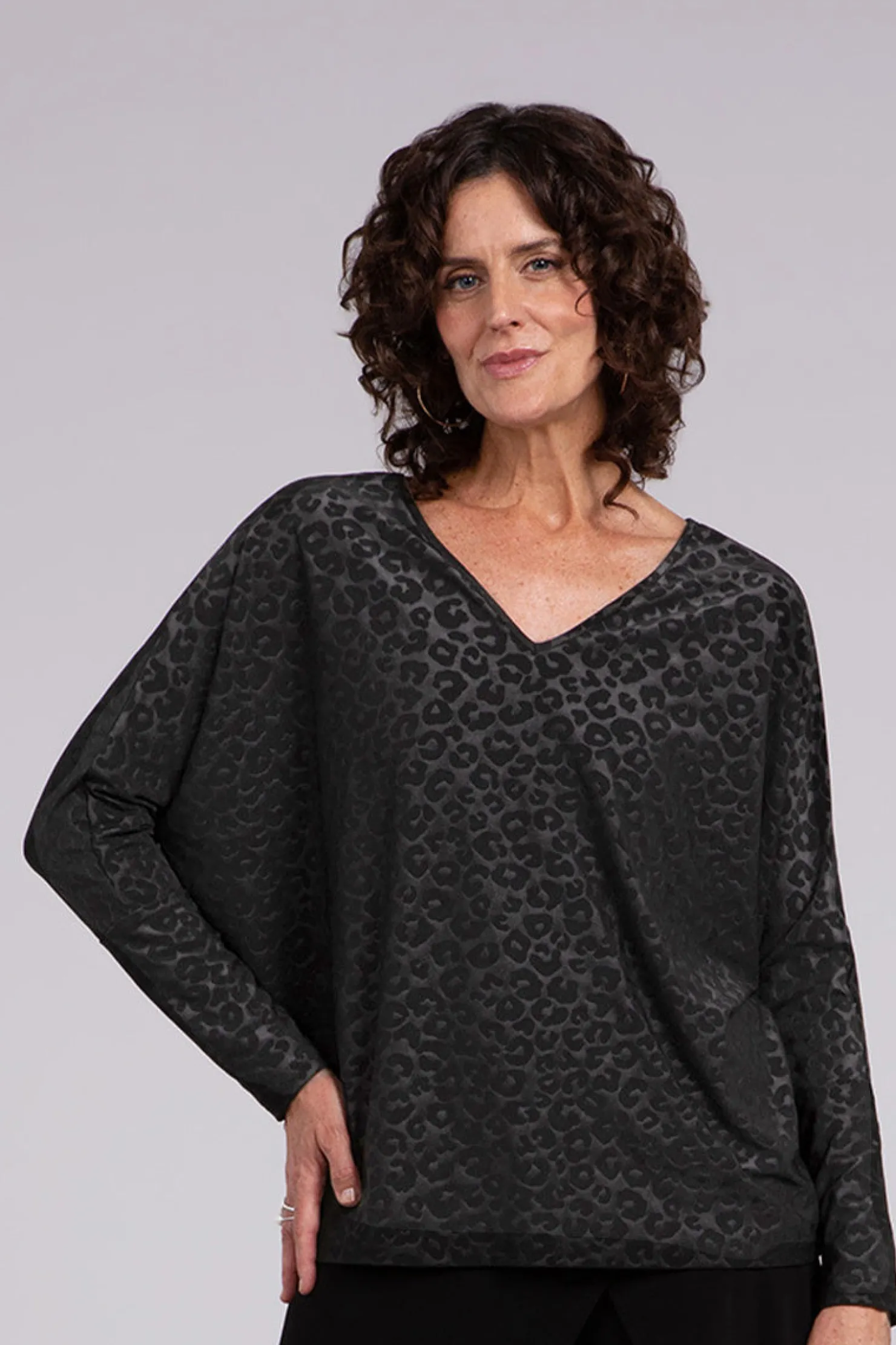 Sympli Tops>Reversible Cinch Top BlackAnimalEmboss
