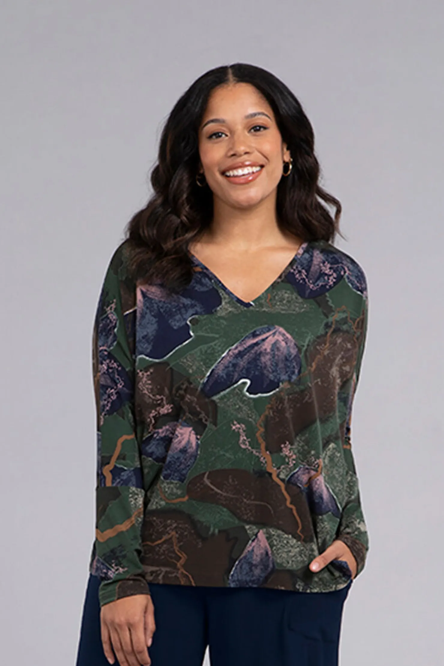 Sympli Tops>Reversible Cinch Top AbstractFloral