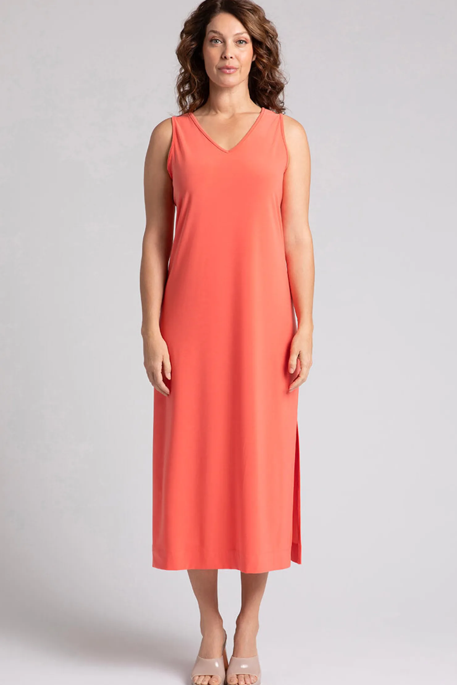 Sympli Dresses>Reversible Slit Tank Dress Coral