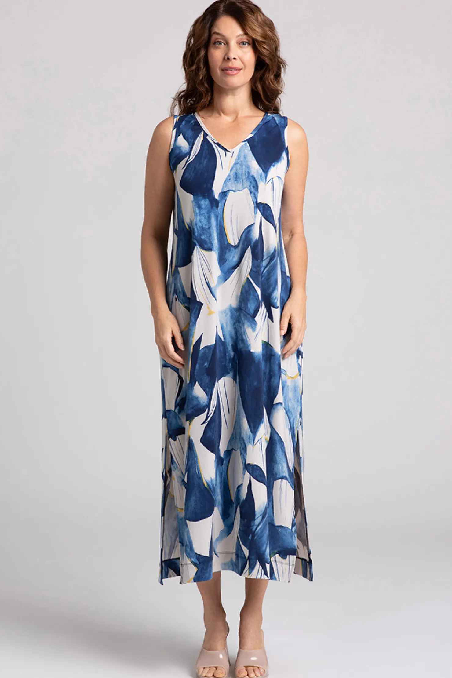 Sympli Dresses>Reversible Slit Tank Dress WateryReflections