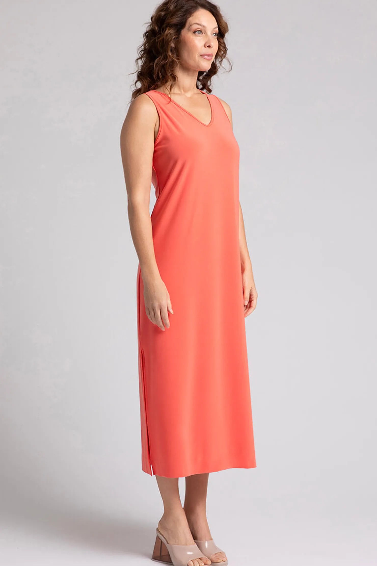 Sympli Dresses>Reversible Slit Tank Dress Coral