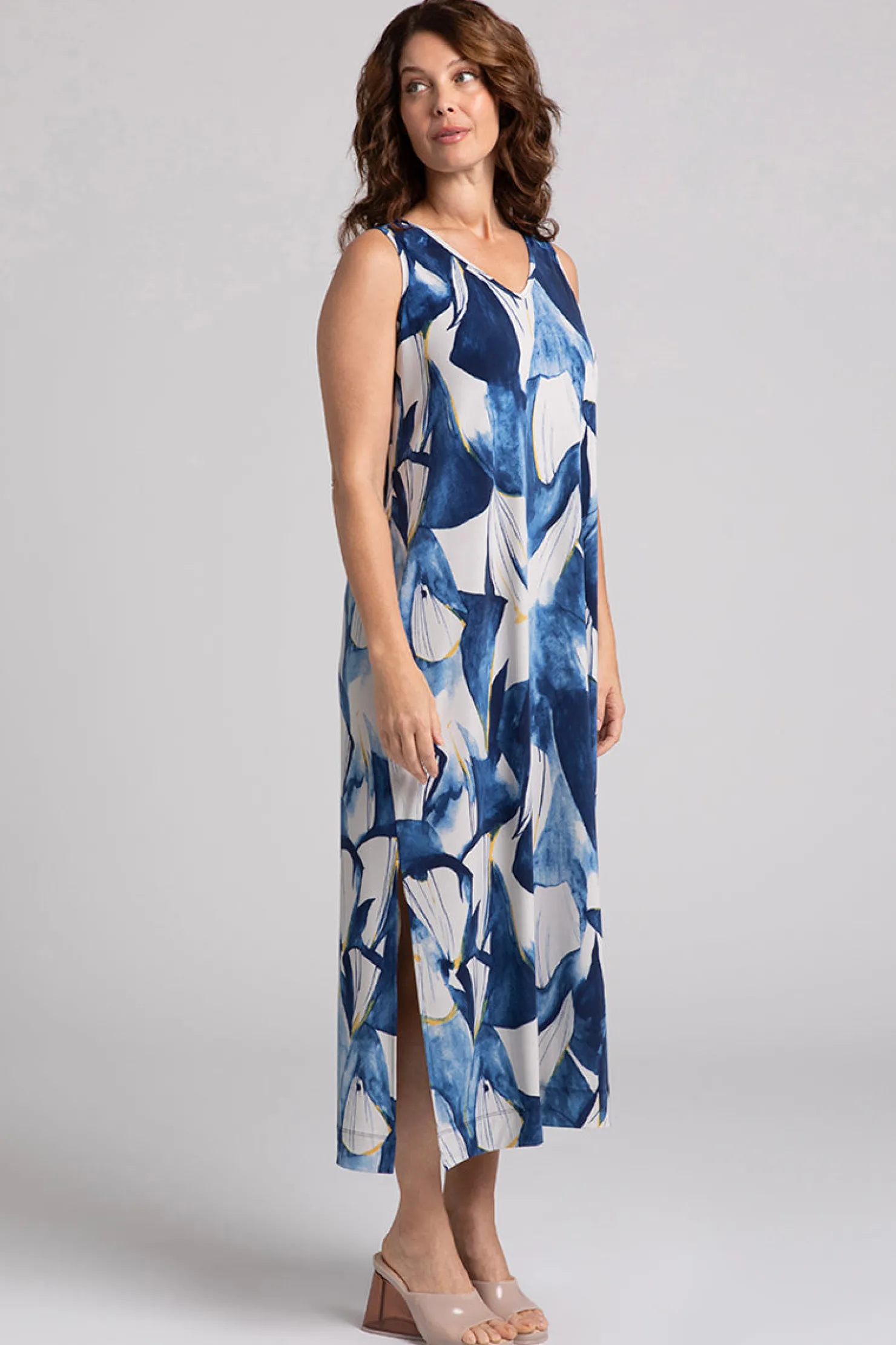 Sympli Dresses>Reversible Slit Tank Dress WateryReflections
