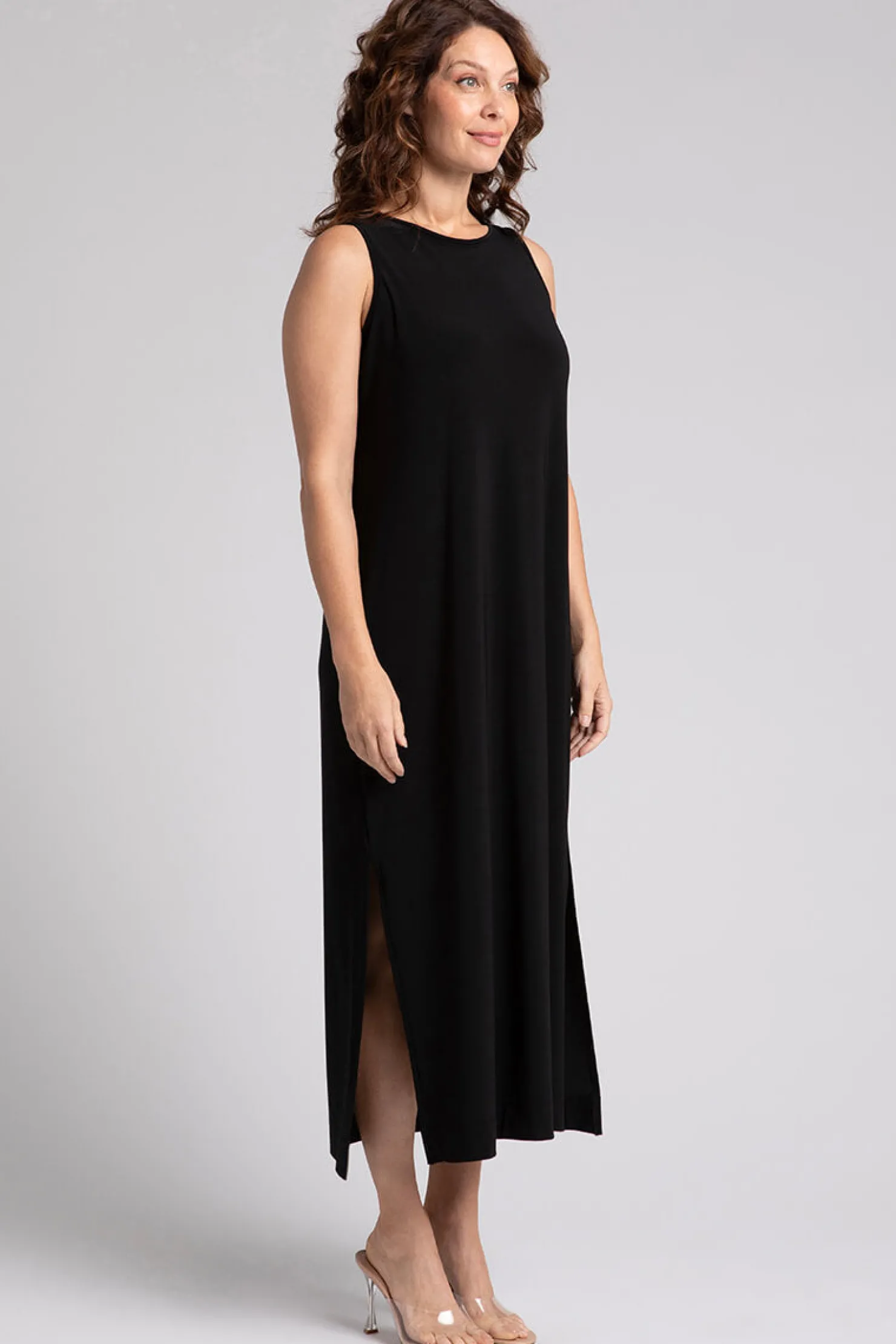 Sympli Dresses>Reversible Slit Tank Dress Black