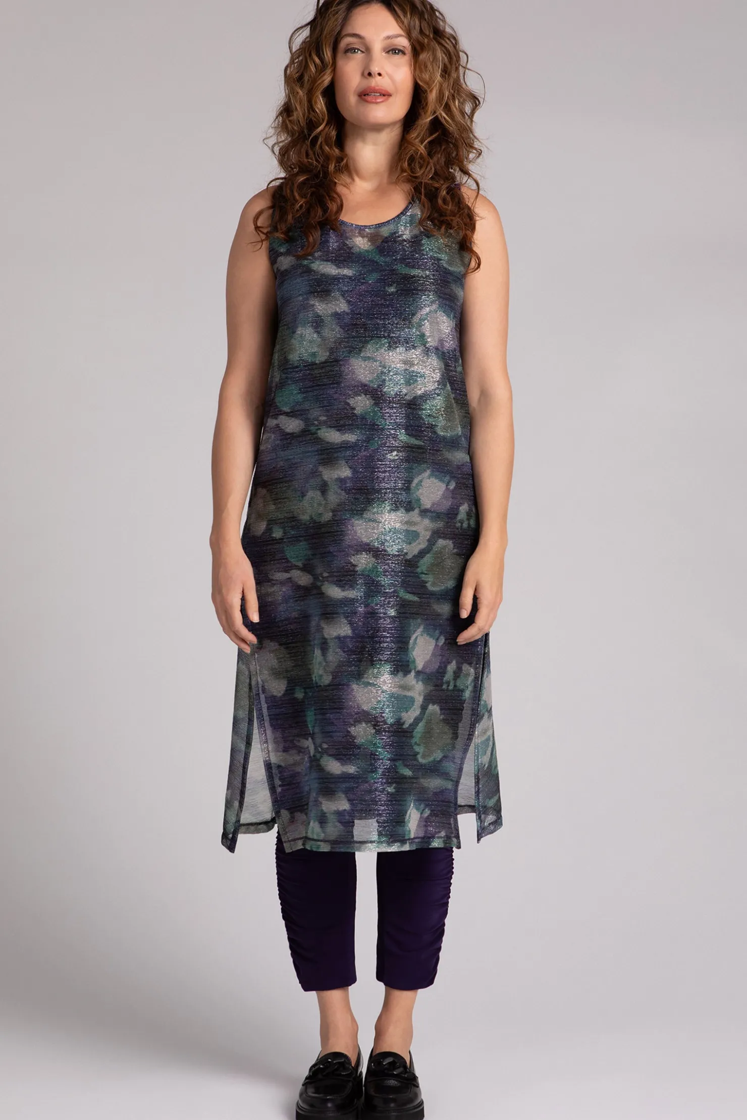 Sympli Dresses>Shimmer Mesh Hi-Slit Over Under Multi