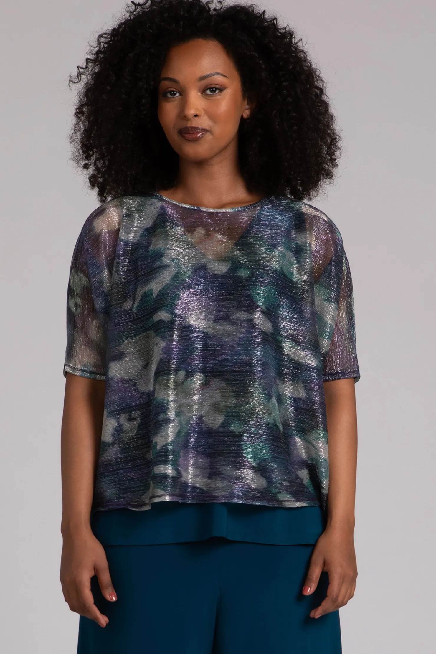 Sympli Tops>Shimmer Mesh Nu Clip Top Multi