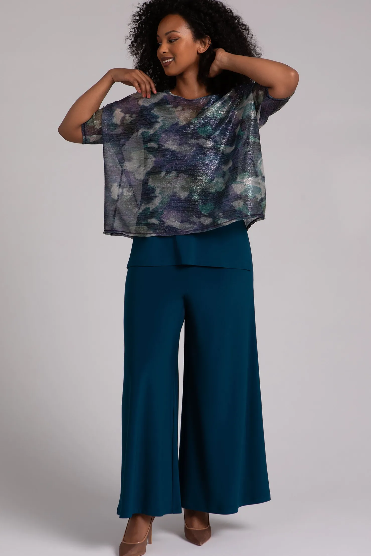 Sympli Tops>Shimmer Mesh Nu Clip Top Multi