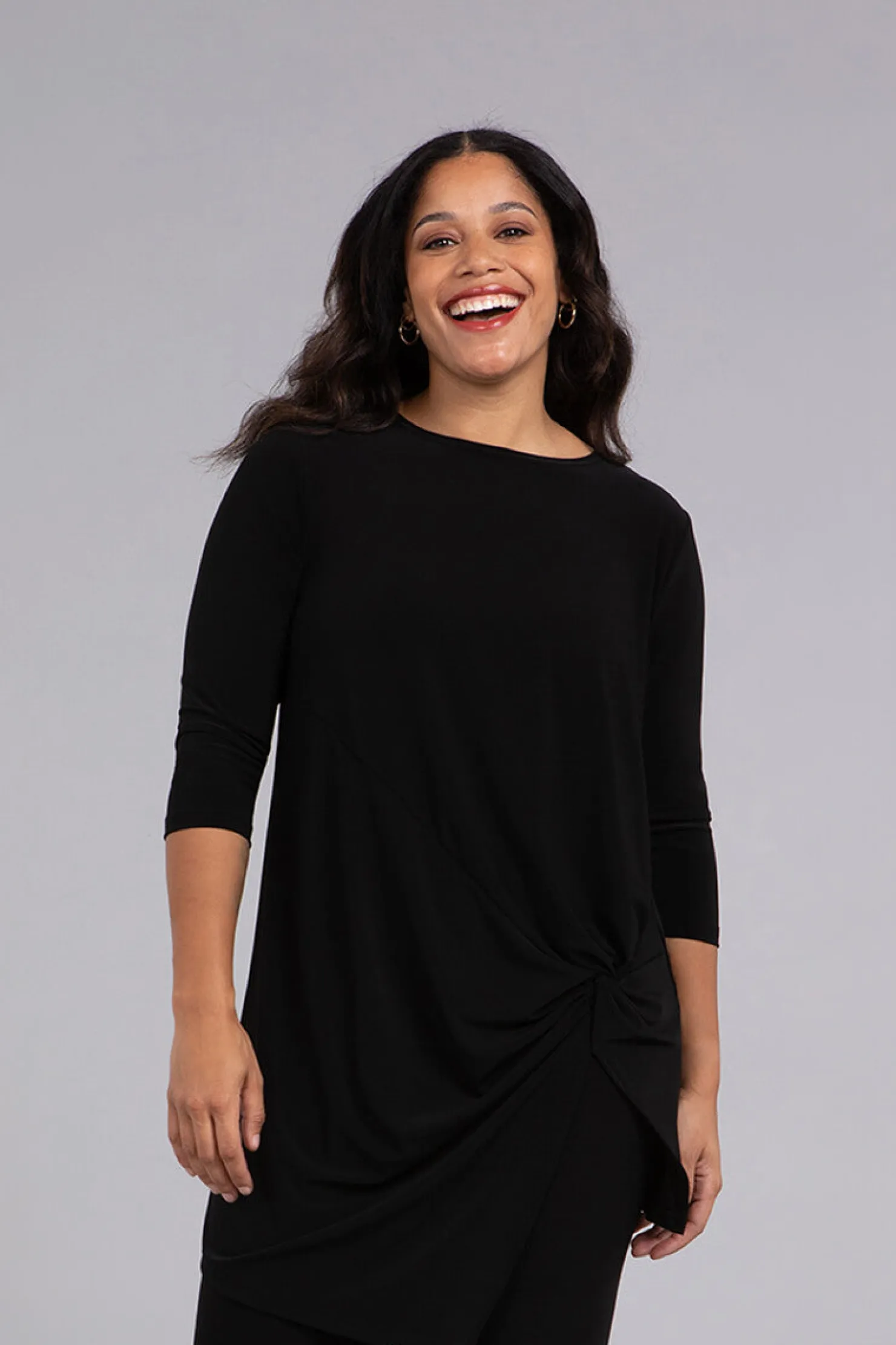 Sympli Tops>Side Twist Tunic Black