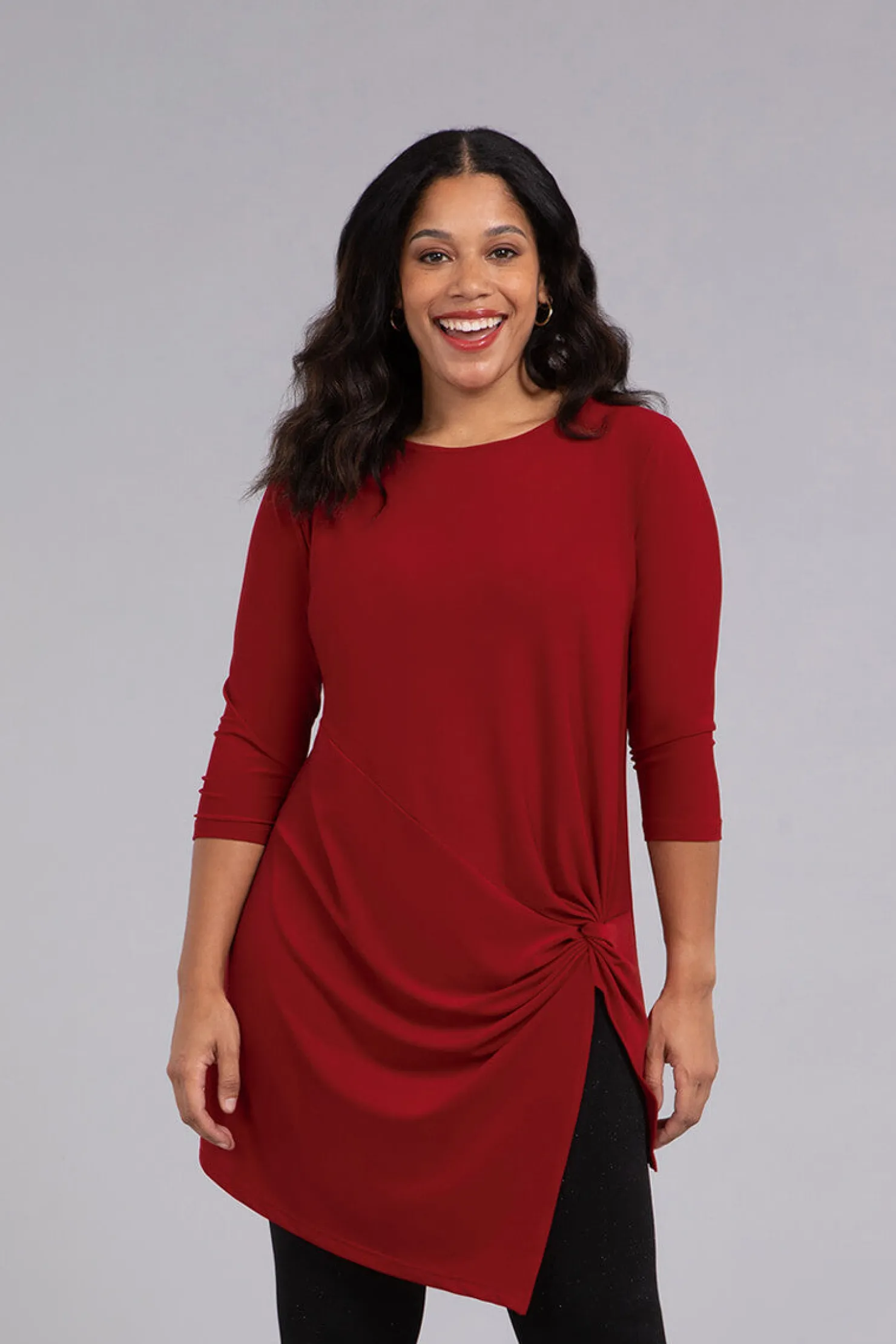 Sympli Tops>Side Twist Tunic Red