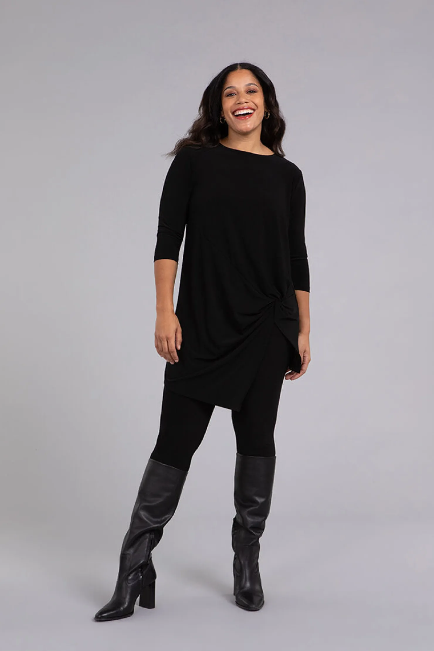 Sympli Tops>Side Twist Tunic Black