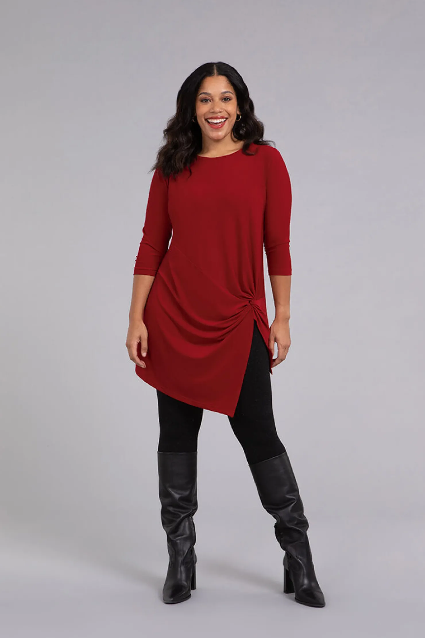 Sympli Tops>Side Twist Tunic Red