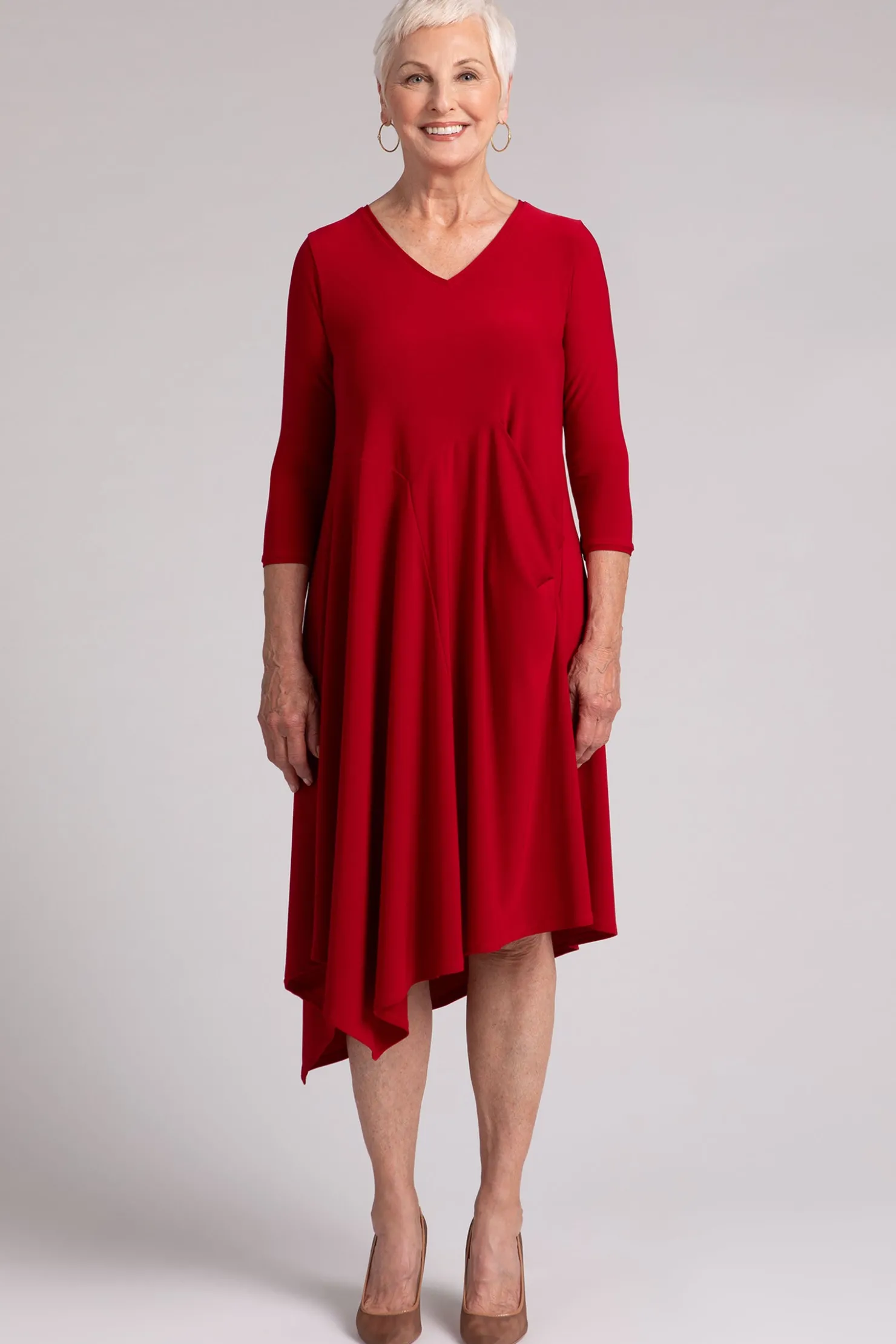 Sympli Dresses>Slant Pocket Dress Red