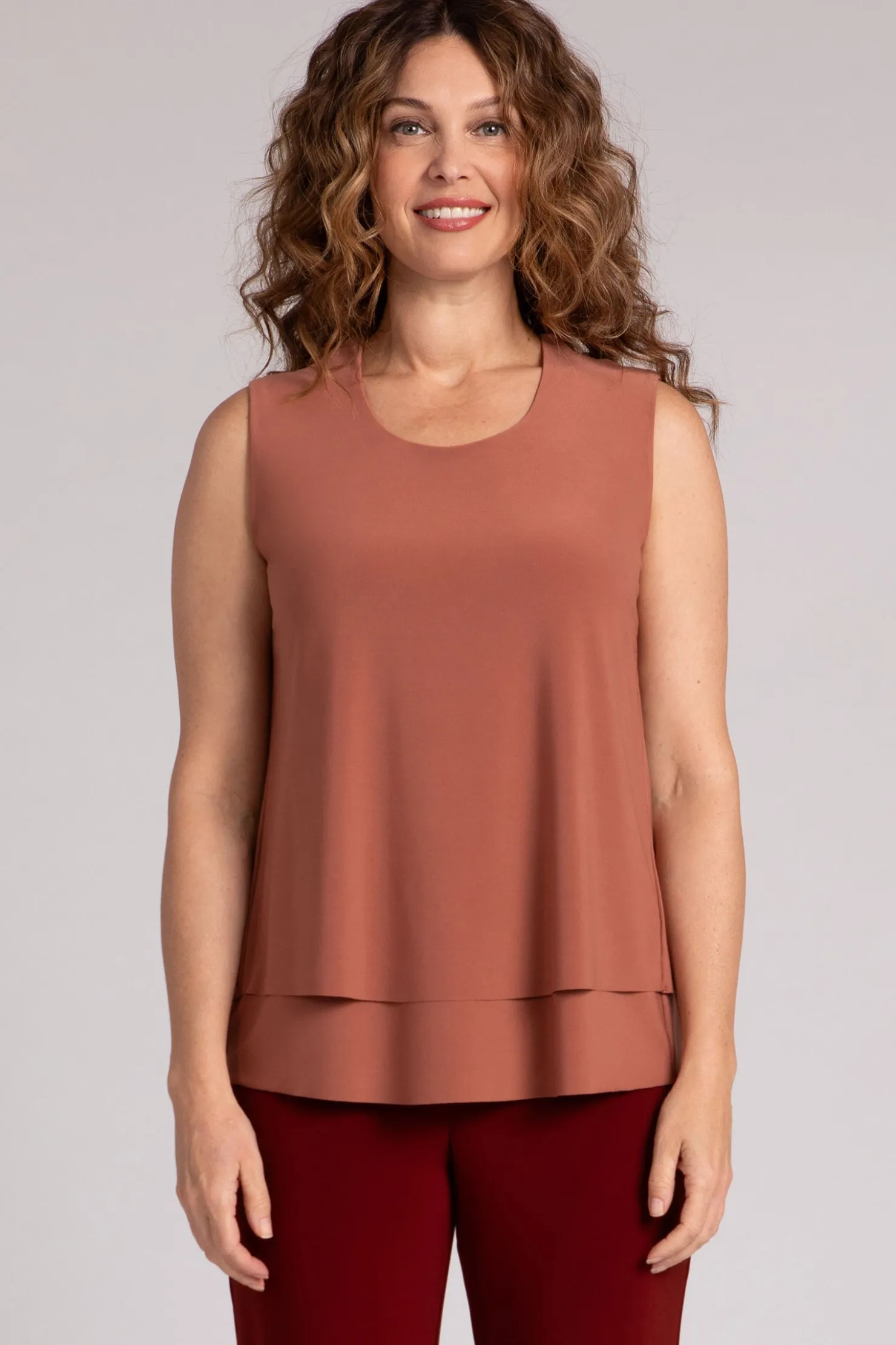 Sympli Tops>Sleeveless Double Layer Shell Terra