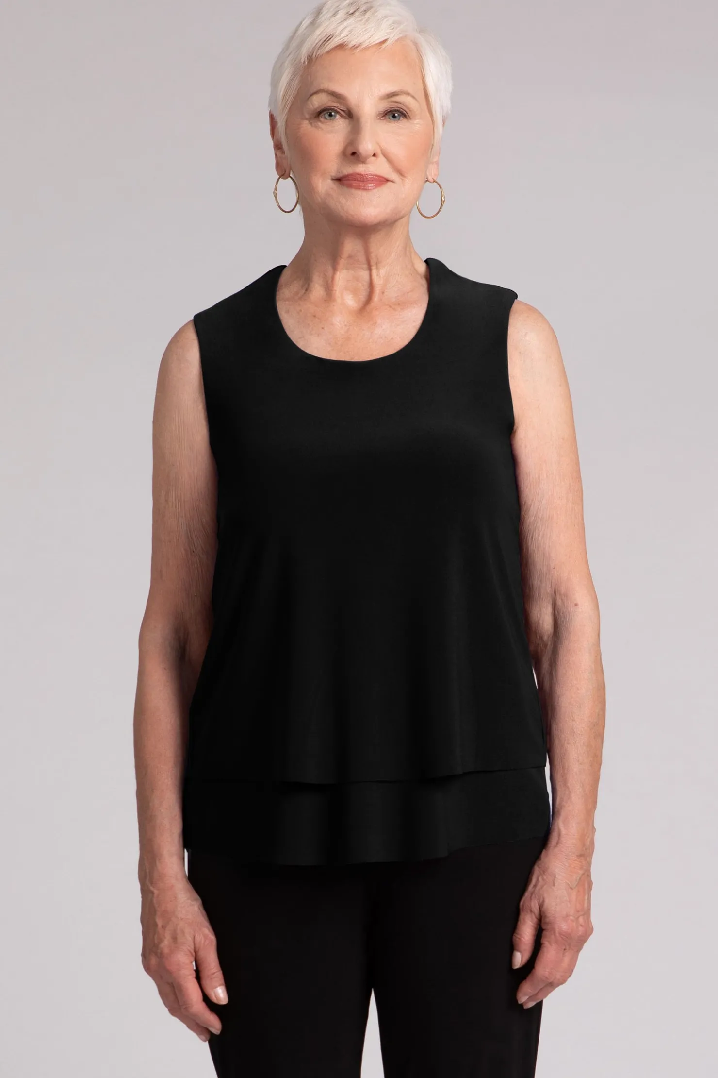 Sympli Tops>Sleeveless Double Layer Shell Black