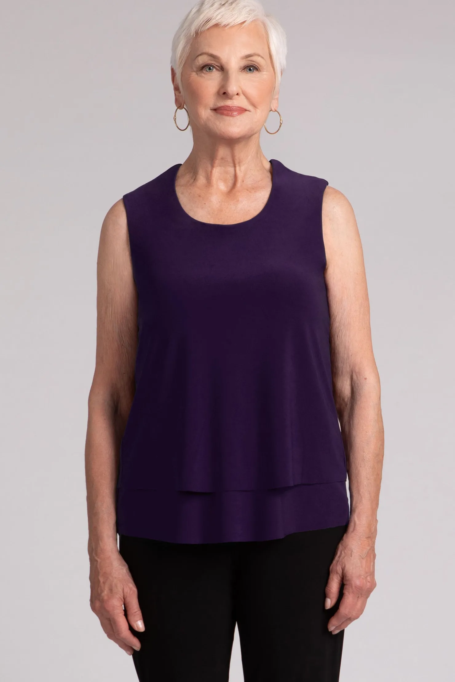Sympli Tops>Sleeveless Double Layer Shell Blackberry