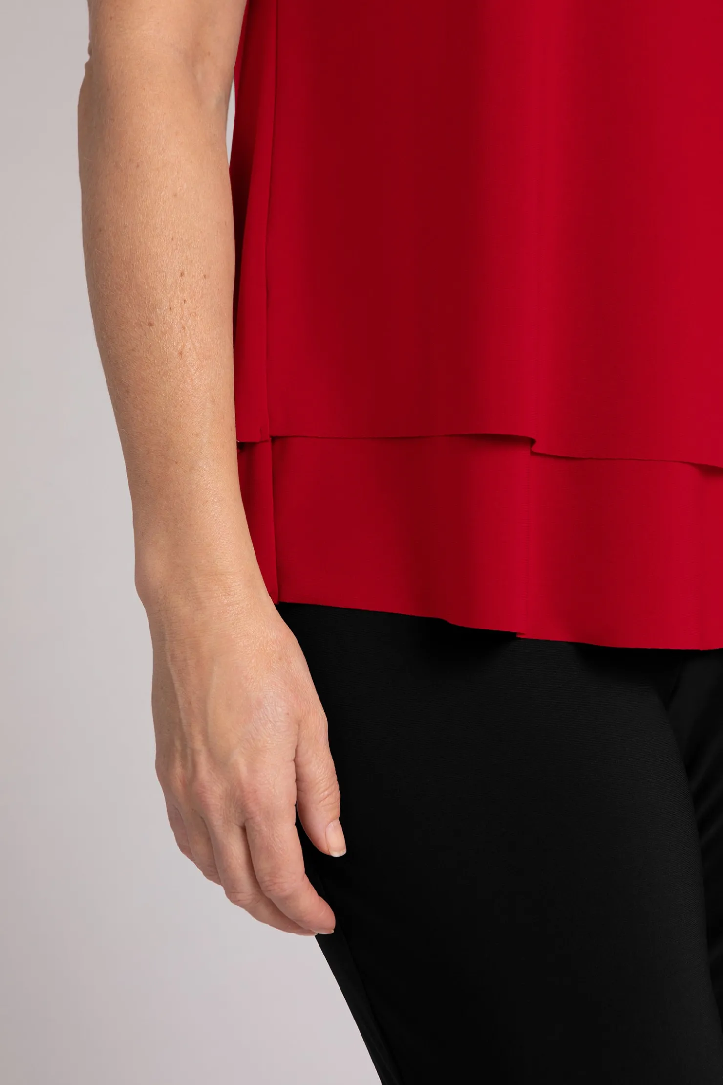 Sympli Tops>Sleeveless Double Layer Shell Poppy