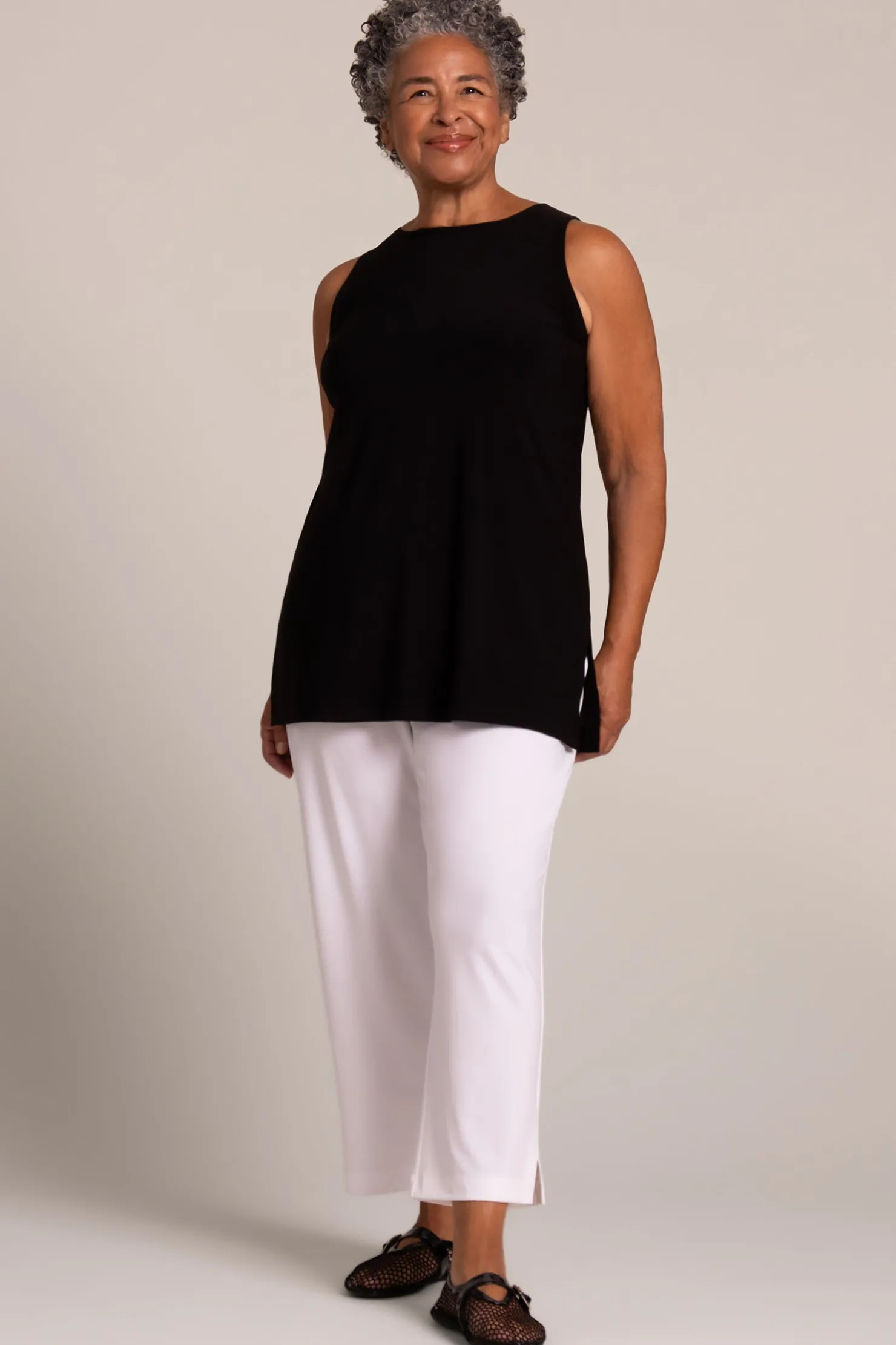 Sympli Tops>Sleeveless Nu Ideal Tunic Black