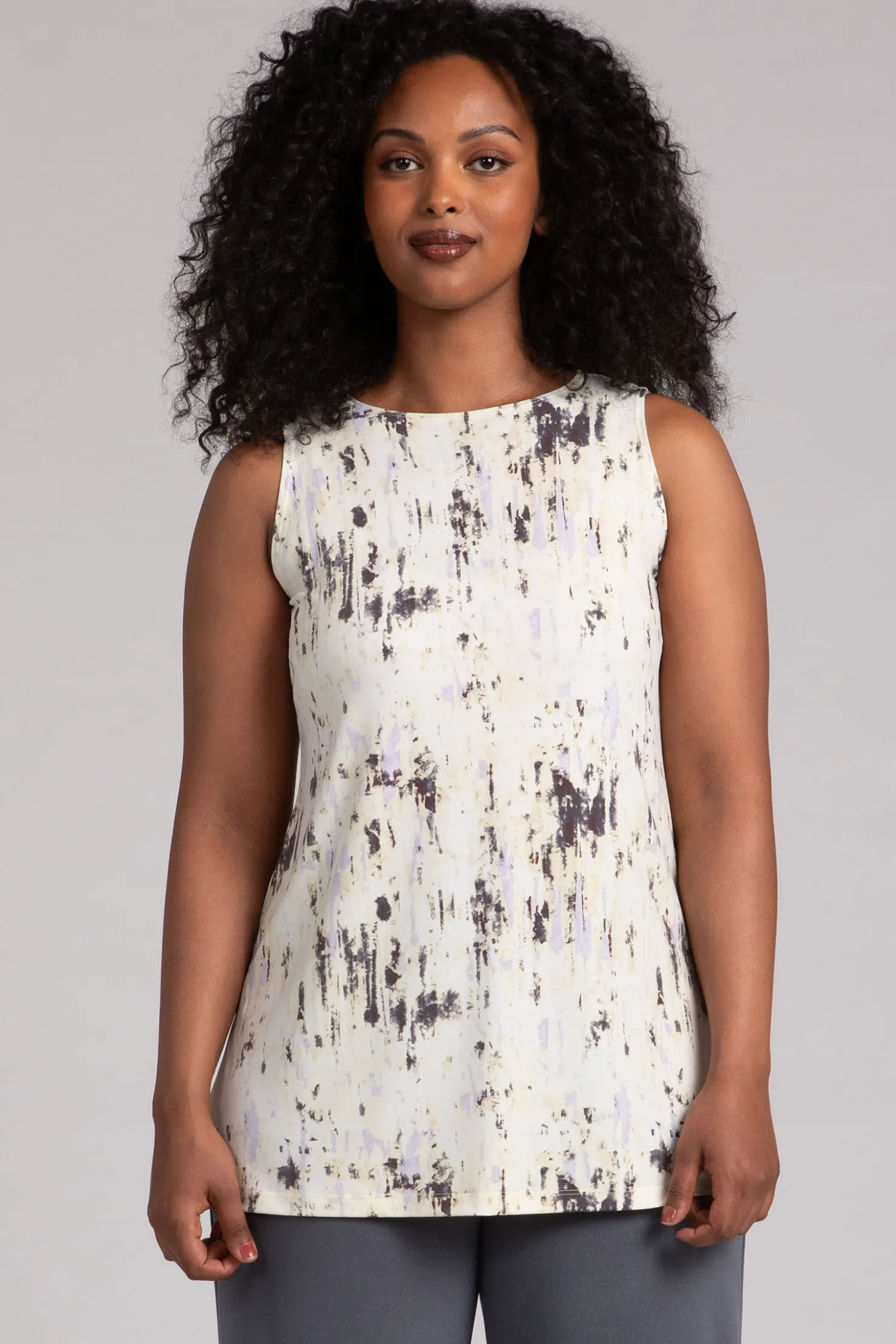 Sympli Tops>Sleeveless Nu Ideal Tunic CamoIlluminate