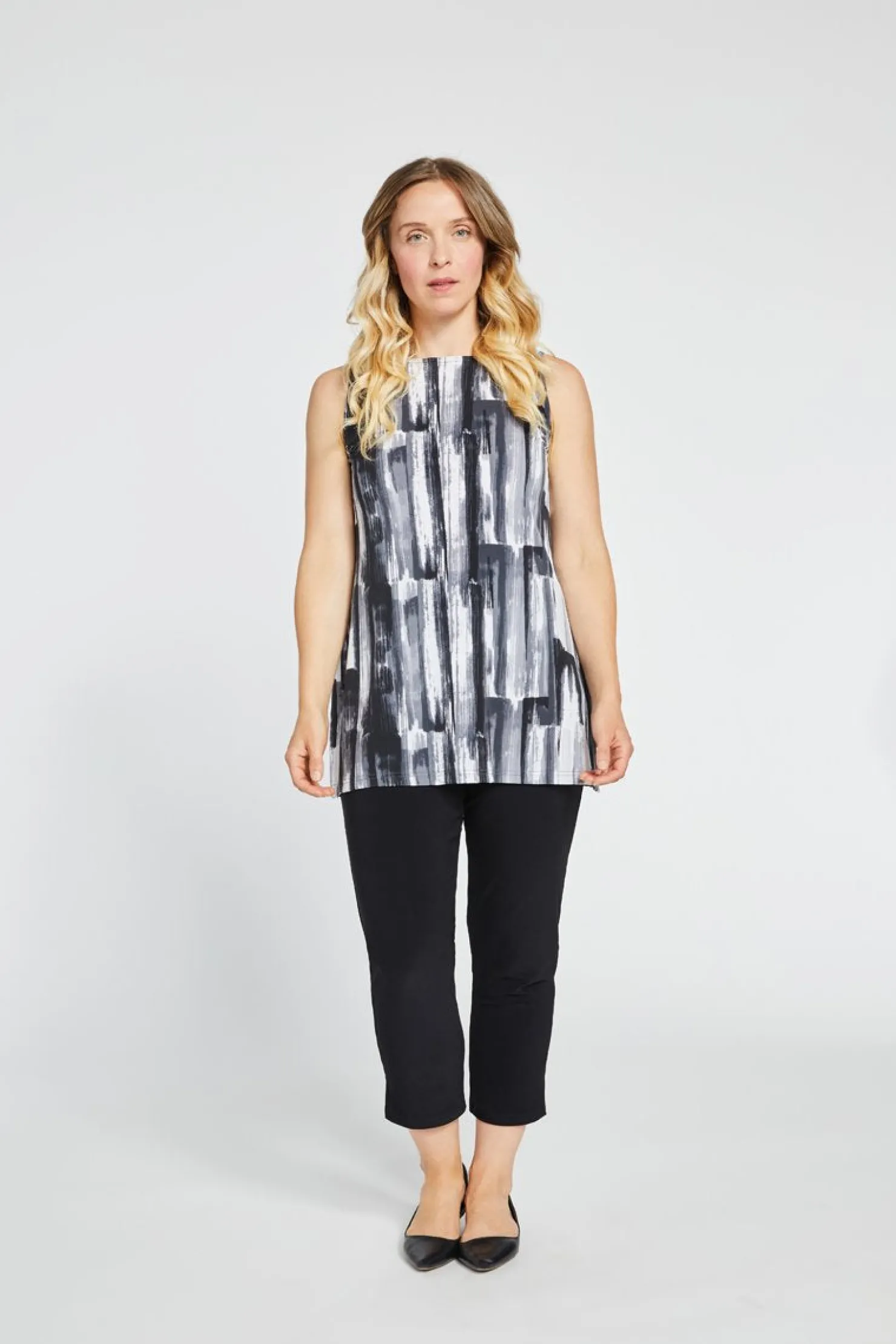 Sympli Tops>Sleeveless Nu Ideal Tunic BrushstrokeGrey