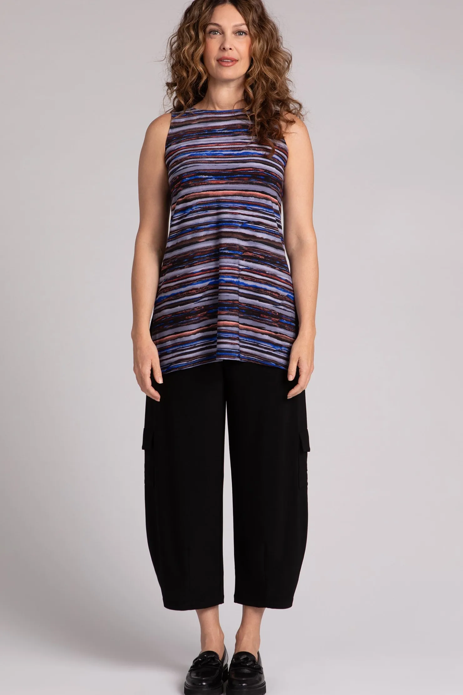 Sympli Tops>Sleeveless Nu Ideal Tunic ElementalStripes