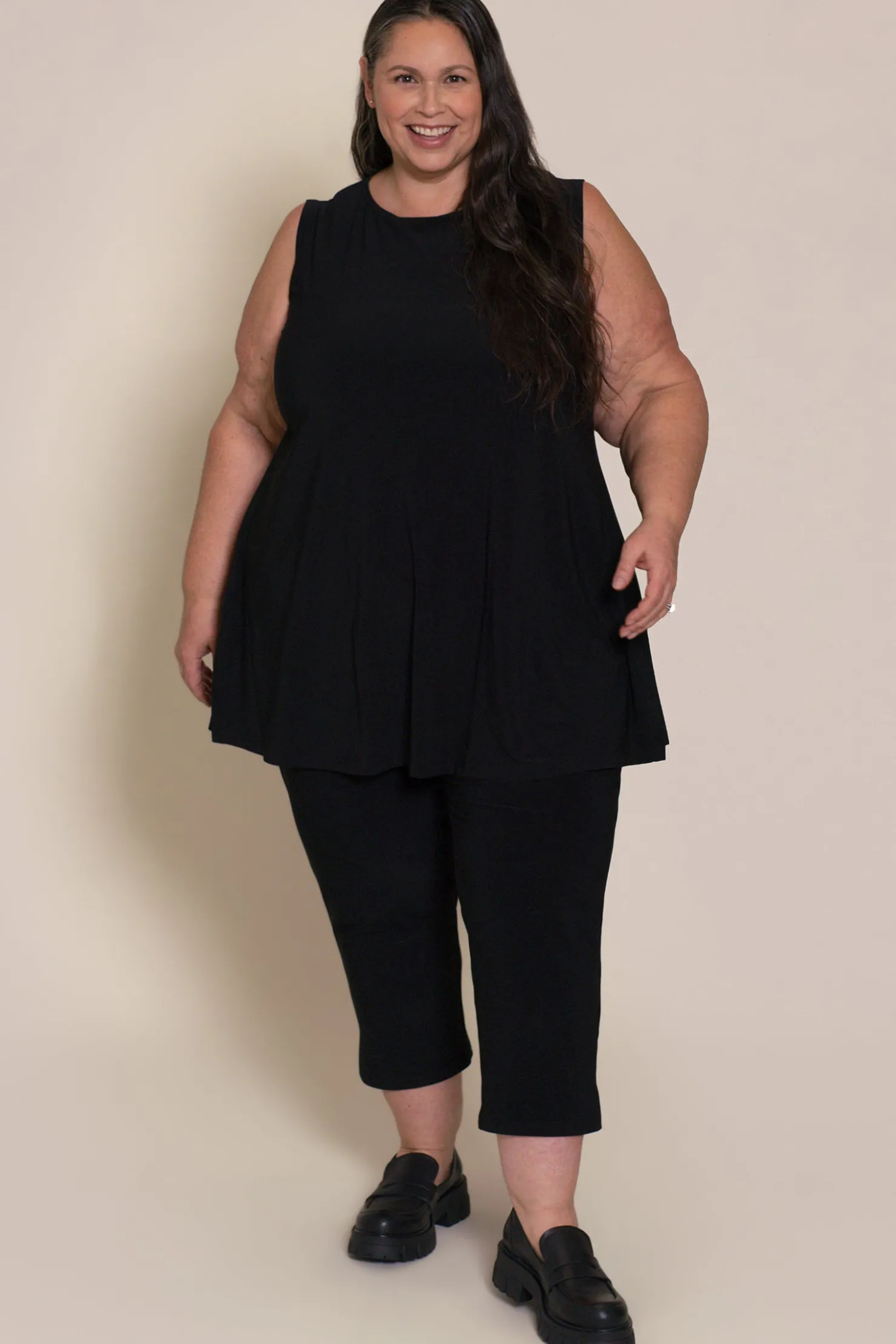 Sympli Tops>Sleeveless Nu Ideal Tunic Plus Black