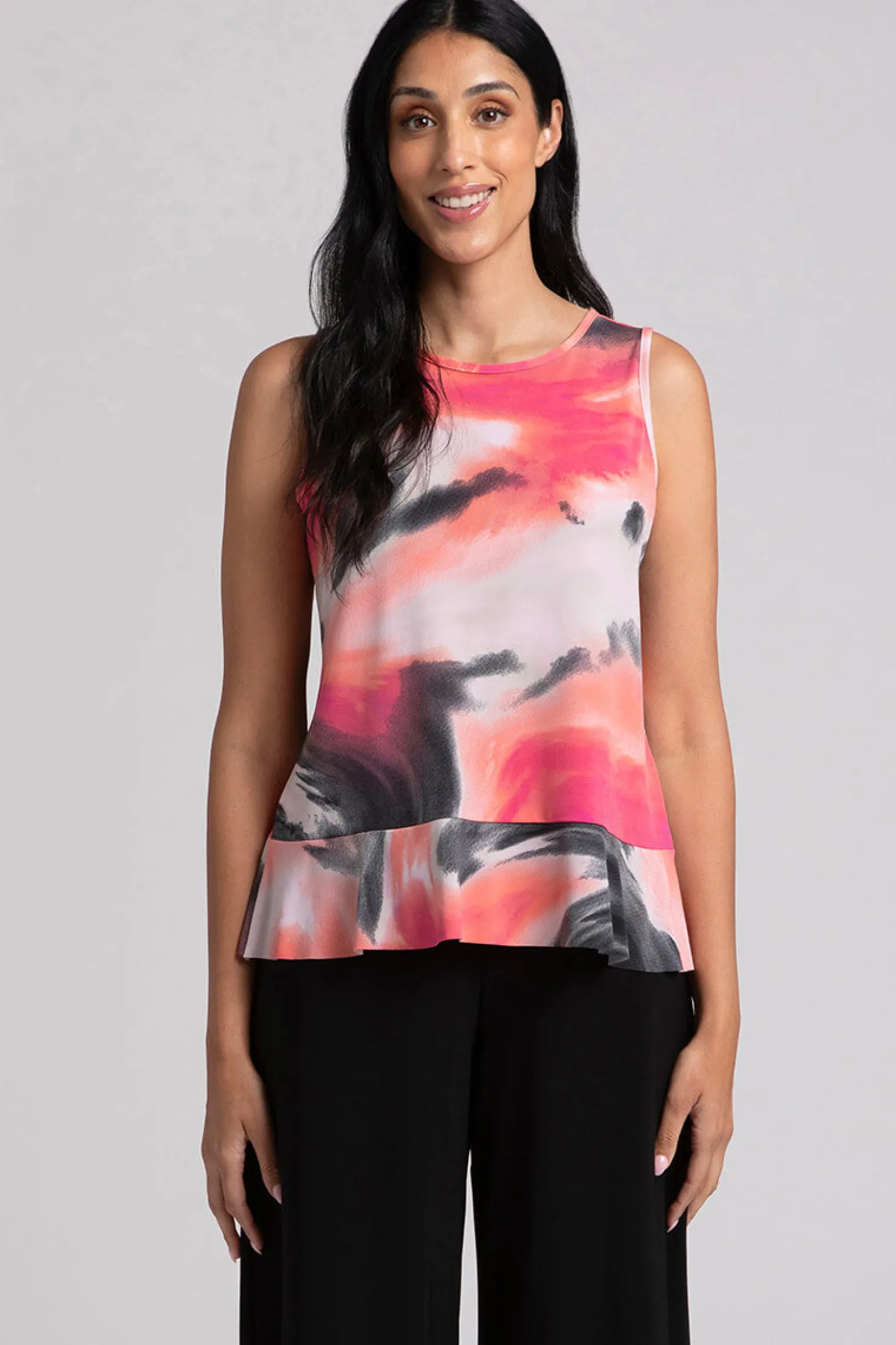 Sympli Tops>Sleeveless Peplum Top MarblePrint
