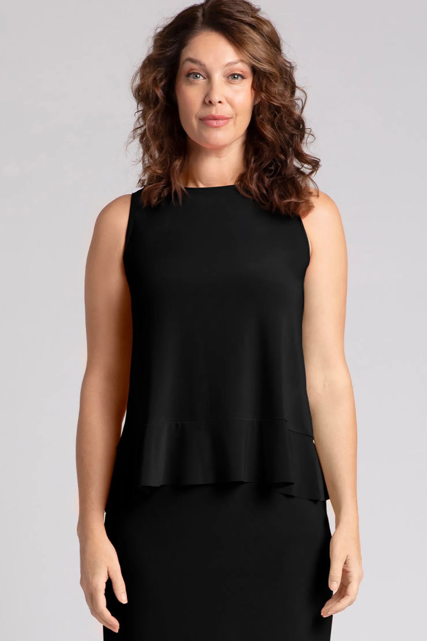 Sympli Tops>Sleeveless Peplum Top Black