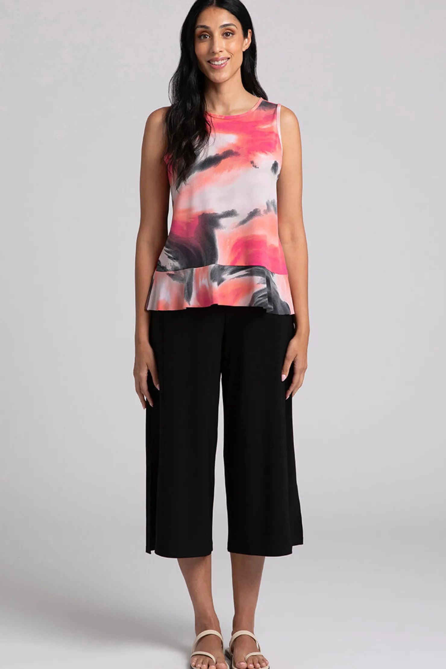 Sympli Tops>Sleeveless Peplum Top MarblePrint