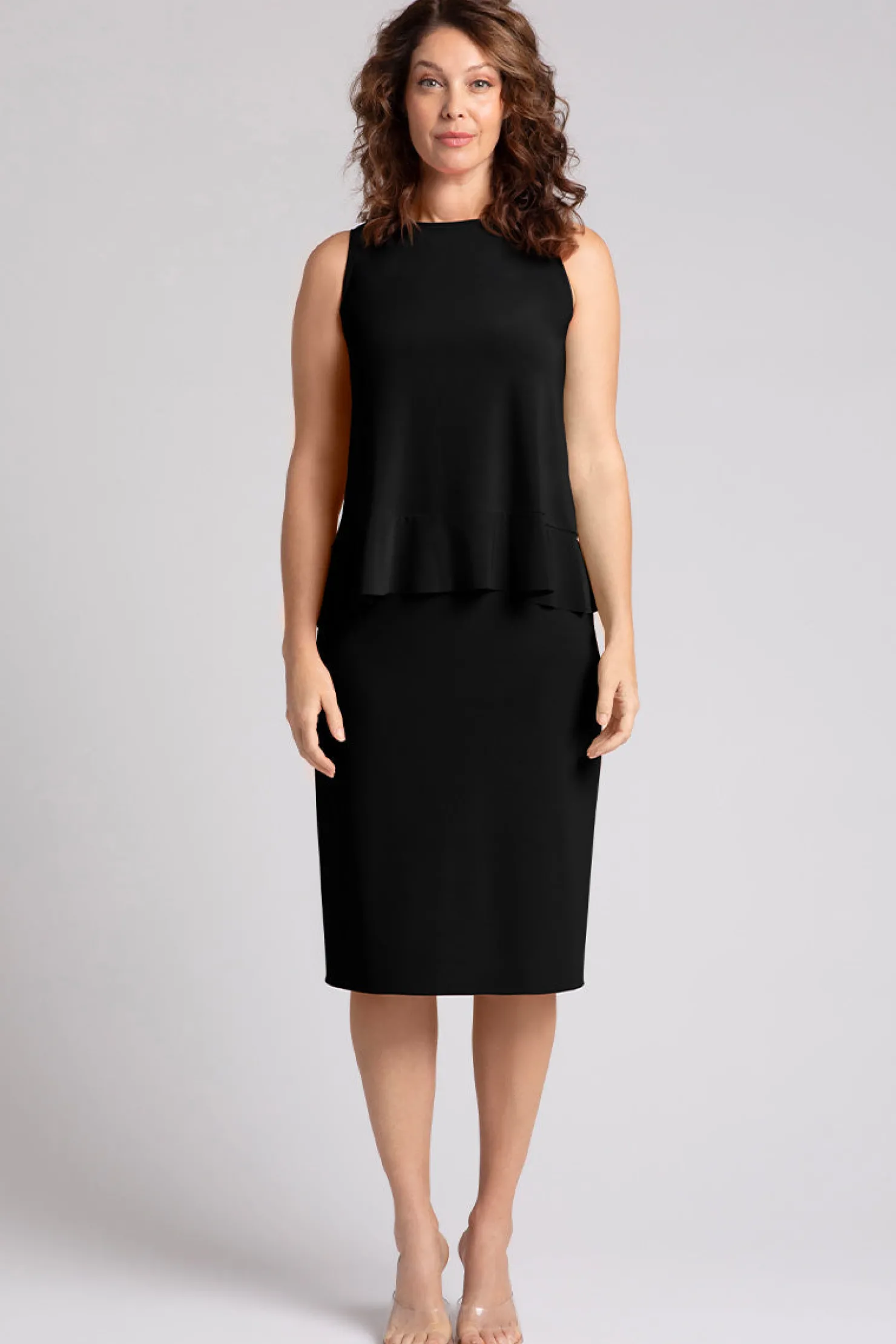 Sympli Tops>Sleeveless Peplum Top Black