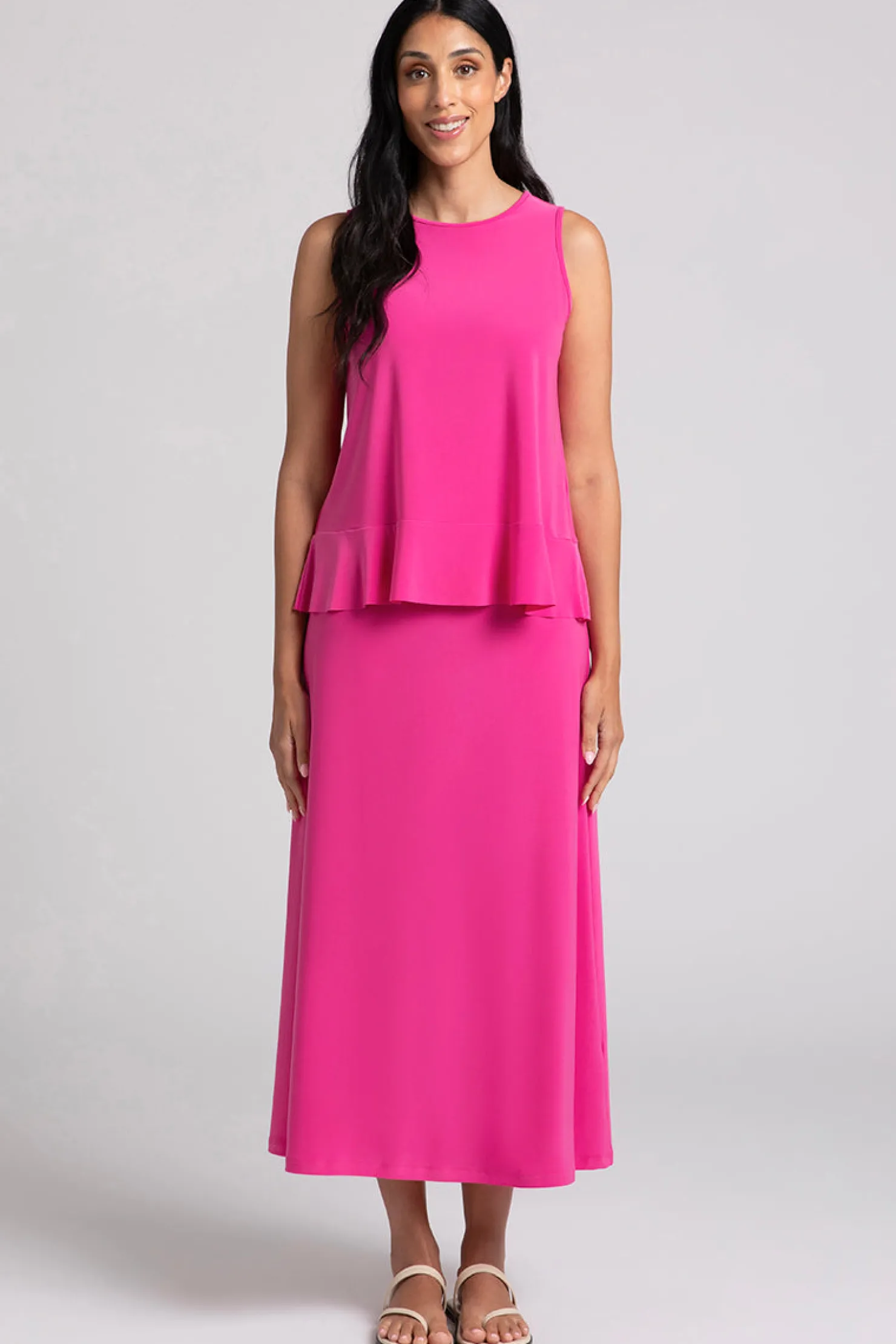 Sympli Tops>Sleeveless Peplum Top Peony