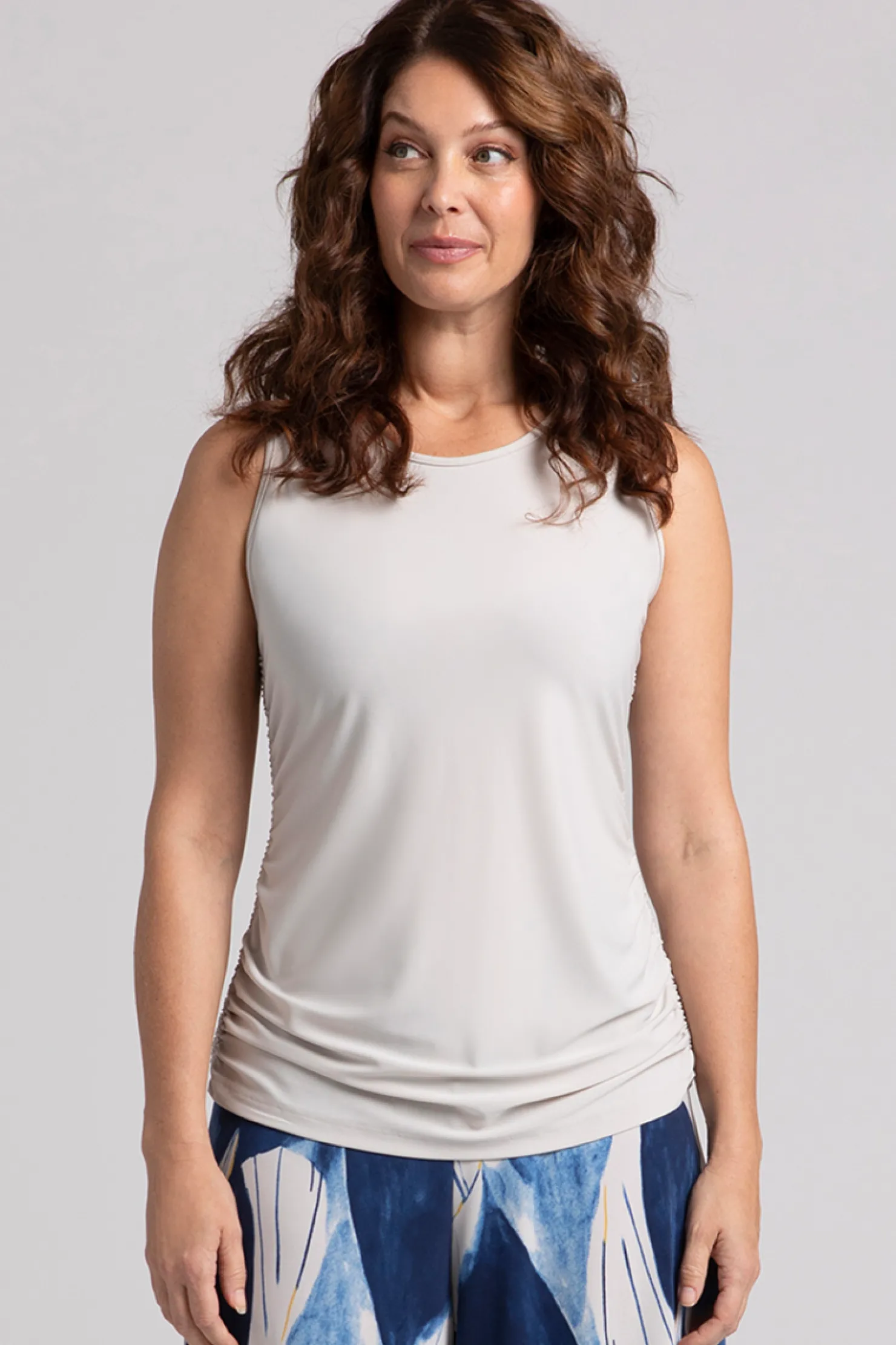 Sympli Tops>Slim Fete Sleeveless Top Cashew