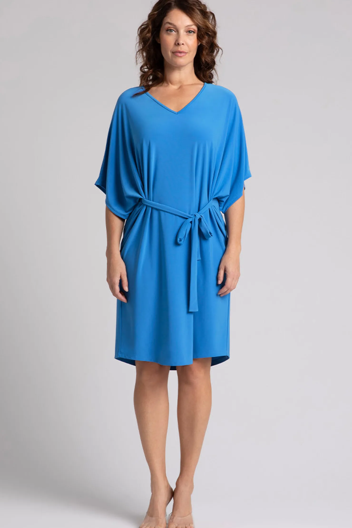 Sympli Dresses>Slouchy V-Neck Dress with Tie Marine