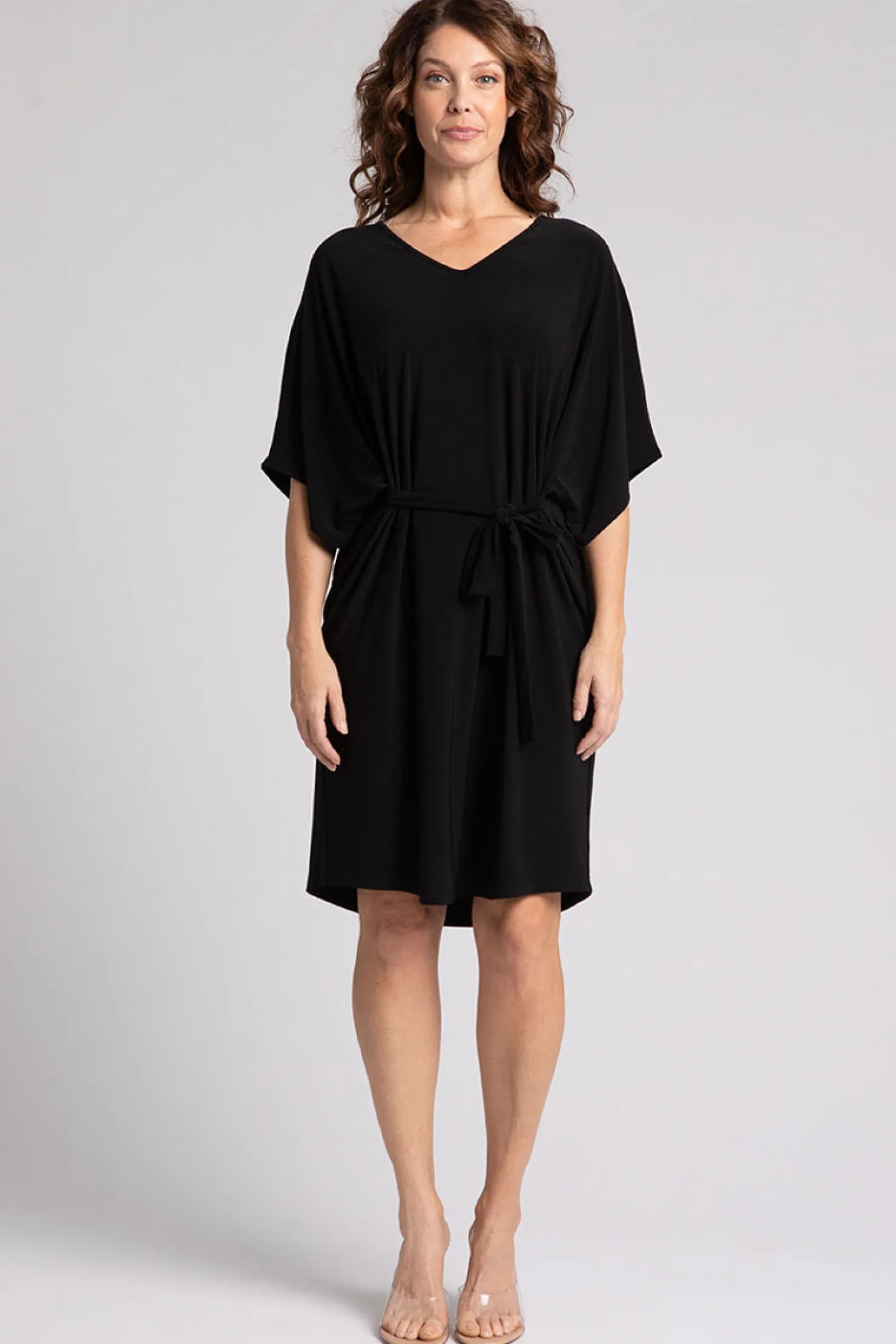 Sympli Dresses>Slouchy V-Neck Dress with Tie Black