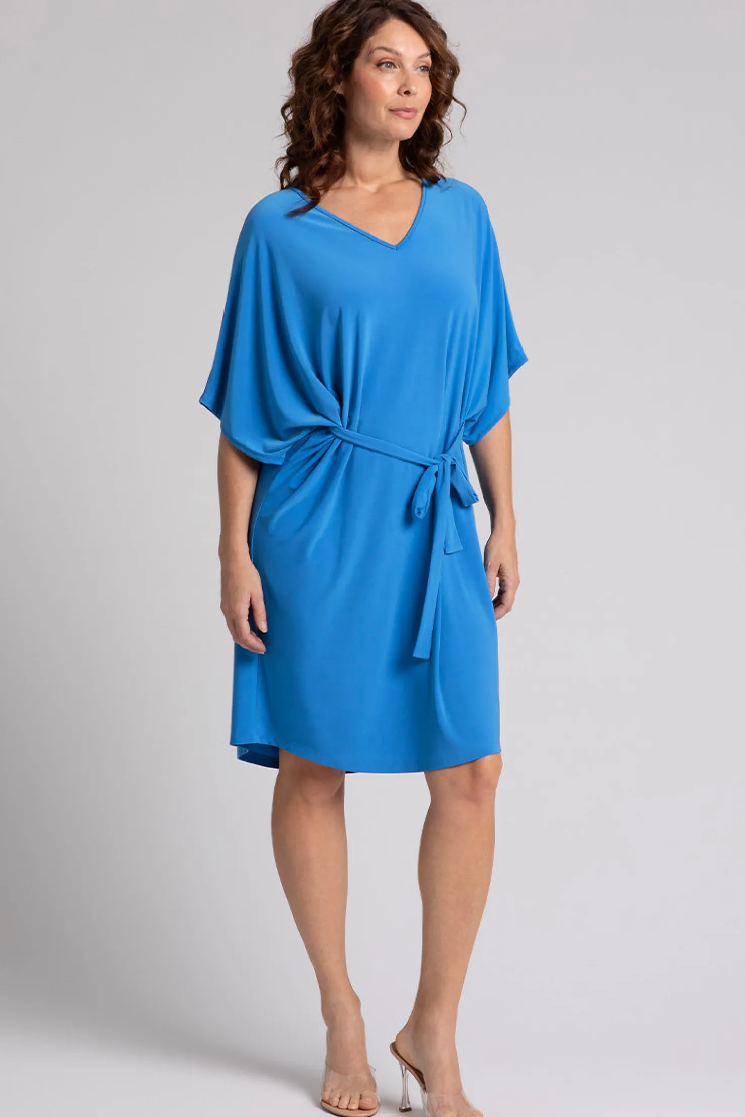 Sympli Dresses>Slouchy V-Neck Dress with Tie Marine