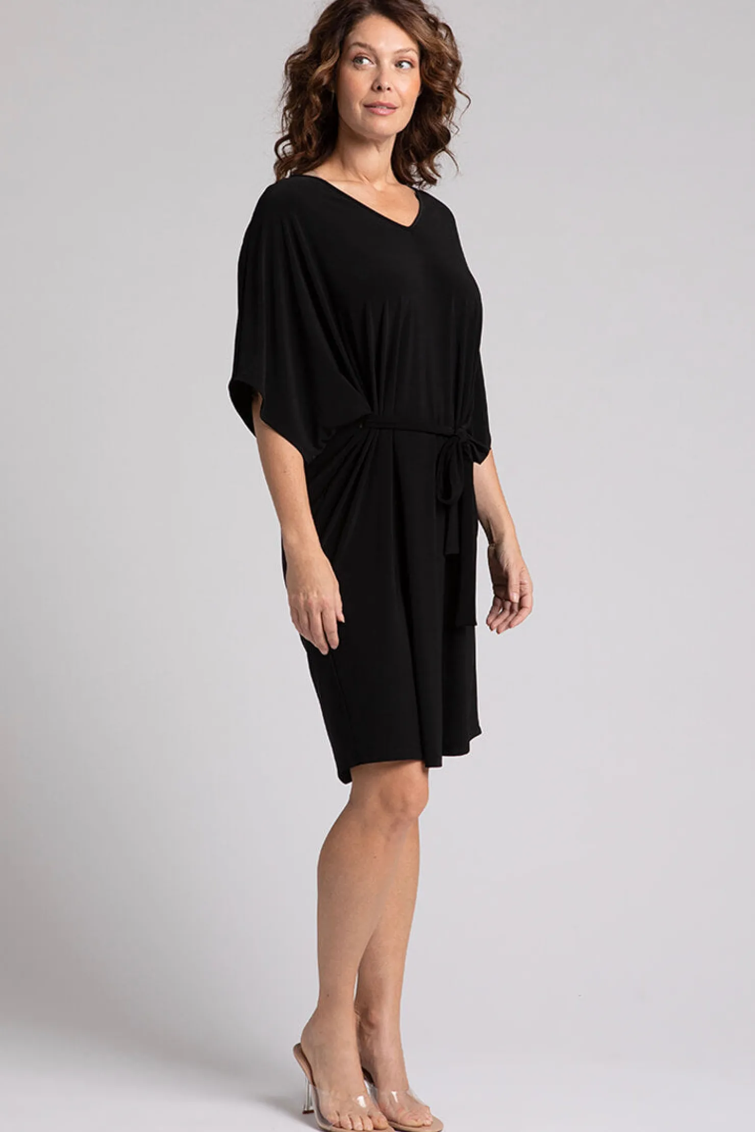 Sympli Dresses>Slouchy V-Neck Dress with Tie Black