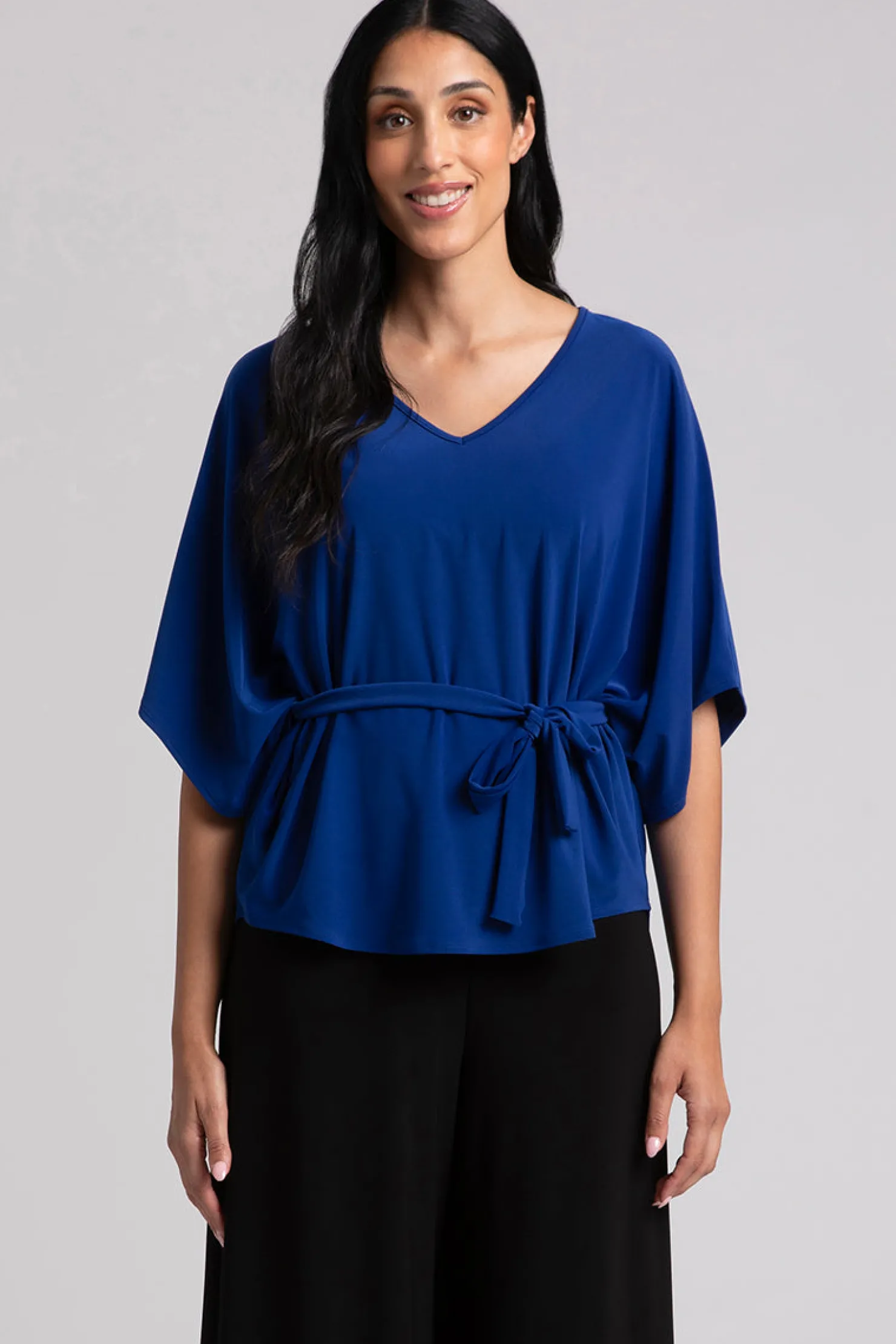 Sympli Tops>Slouchy V-Neck Top with Tie Twilight