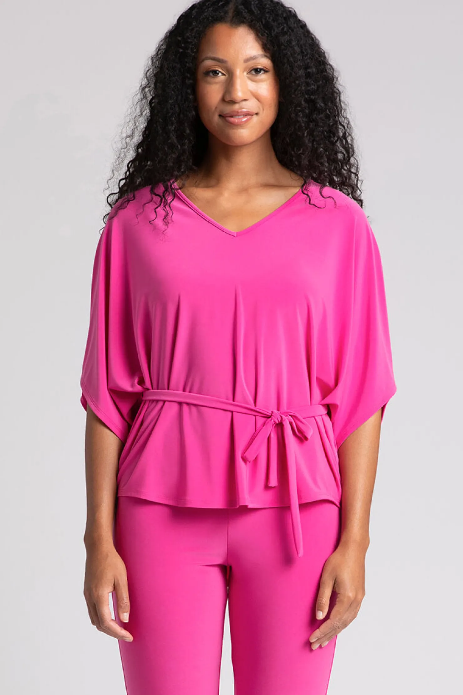 Sympli Tops>Slouchy V-Neck Top with Tie Peony