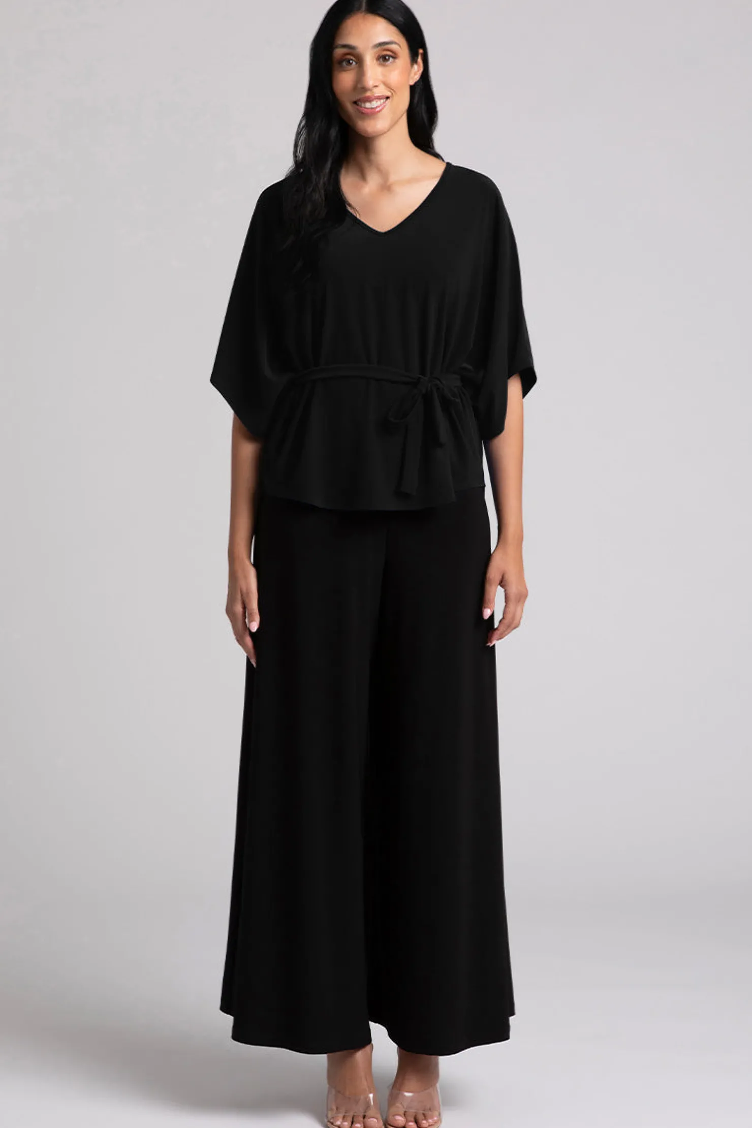 Sympli Tops>Slouchy V-Neck Top with Tie Black