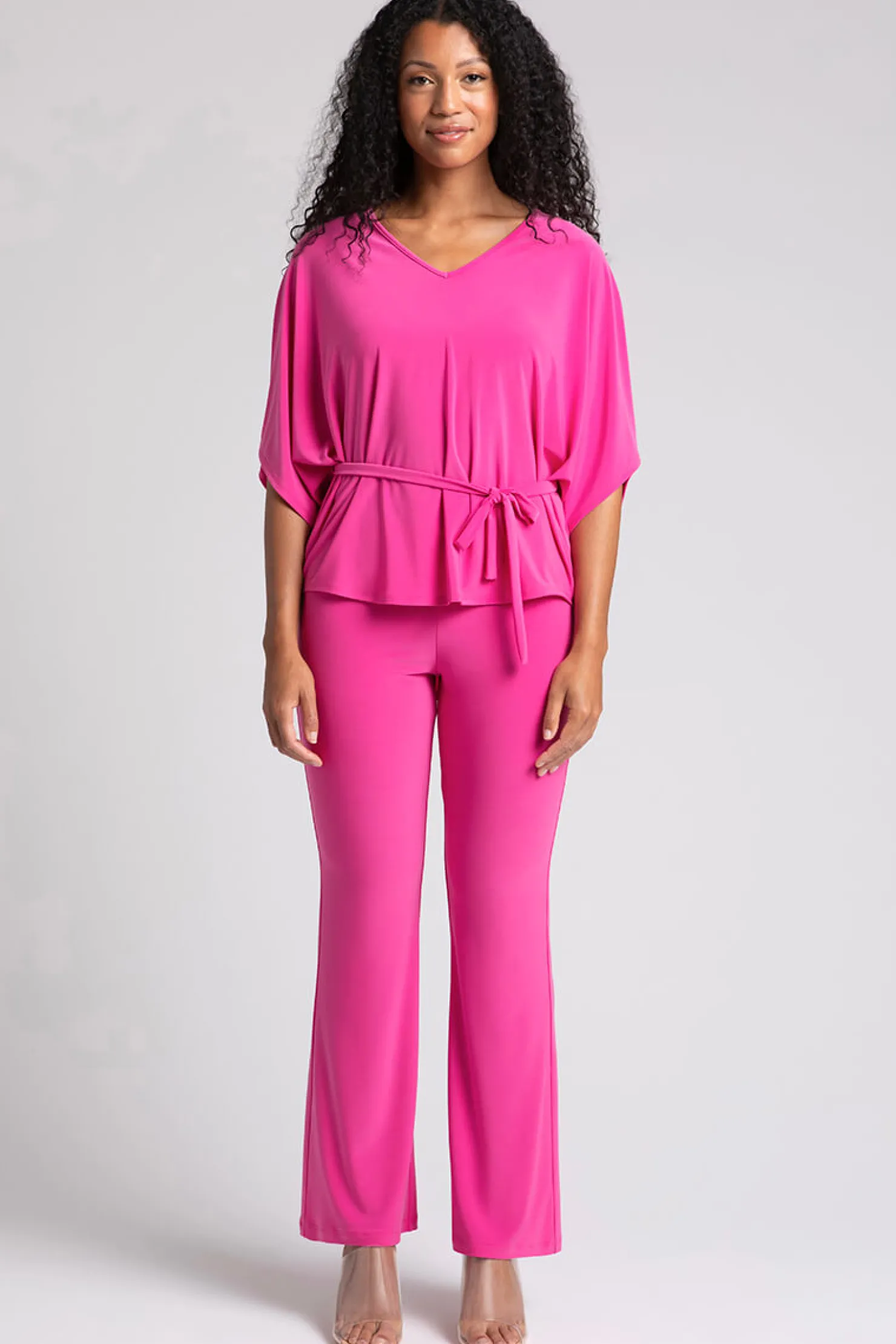 Sympli Tops>Slouchy V-Neck Top with Tie Peony