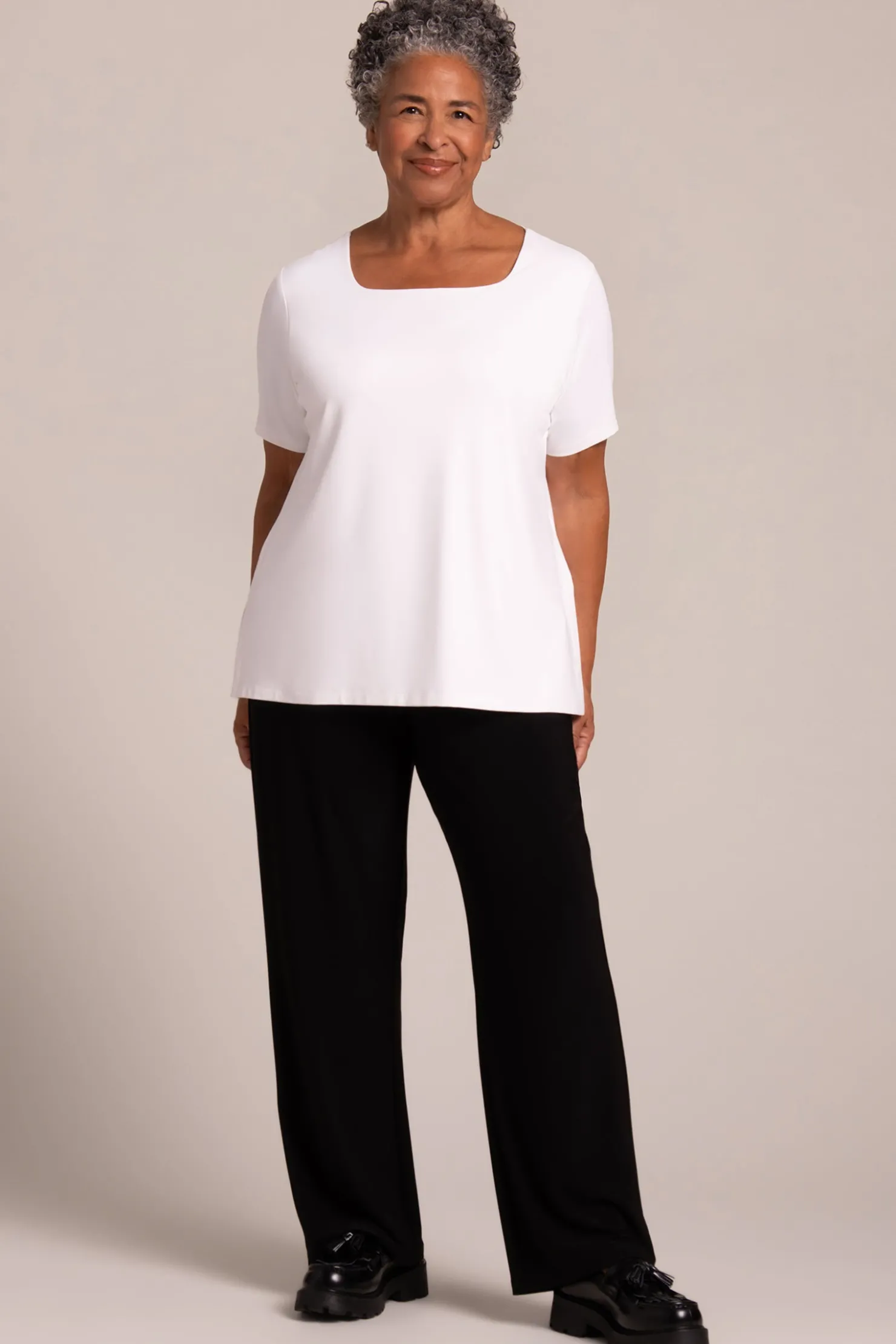 Sympli Tops>Soft Square Neck Top White