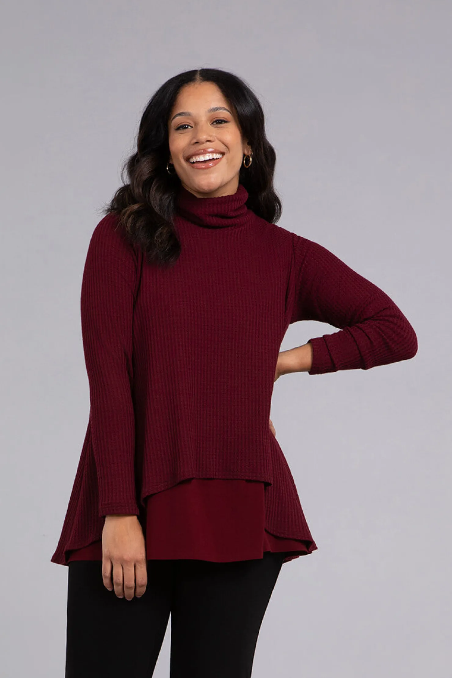 Sympli Sweaters & Cardigans>Split Back Waffle Sweater Bloodstone