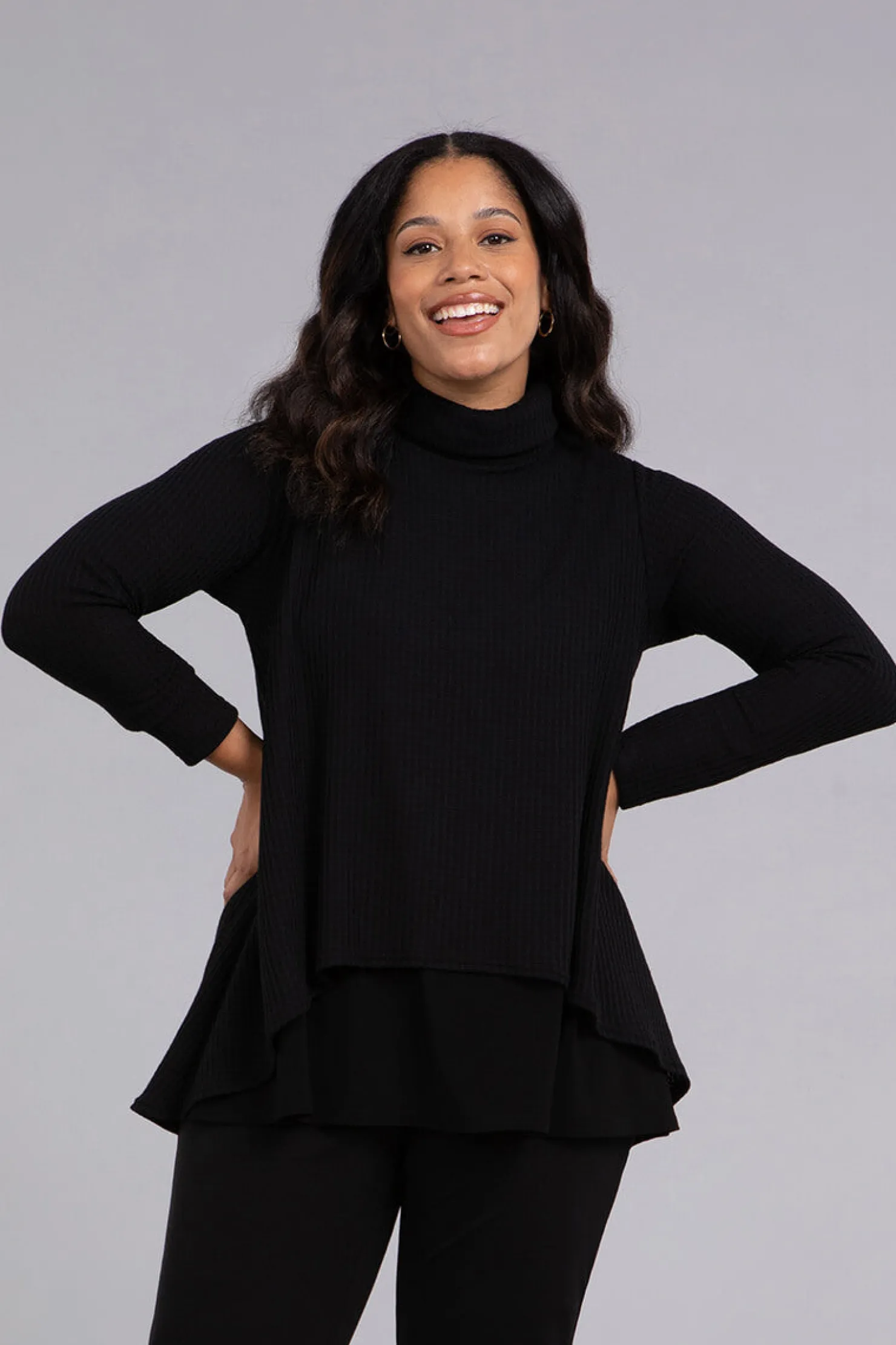 Sympli Sweaters & Cardigans>Split Back Waffle Sweater Black