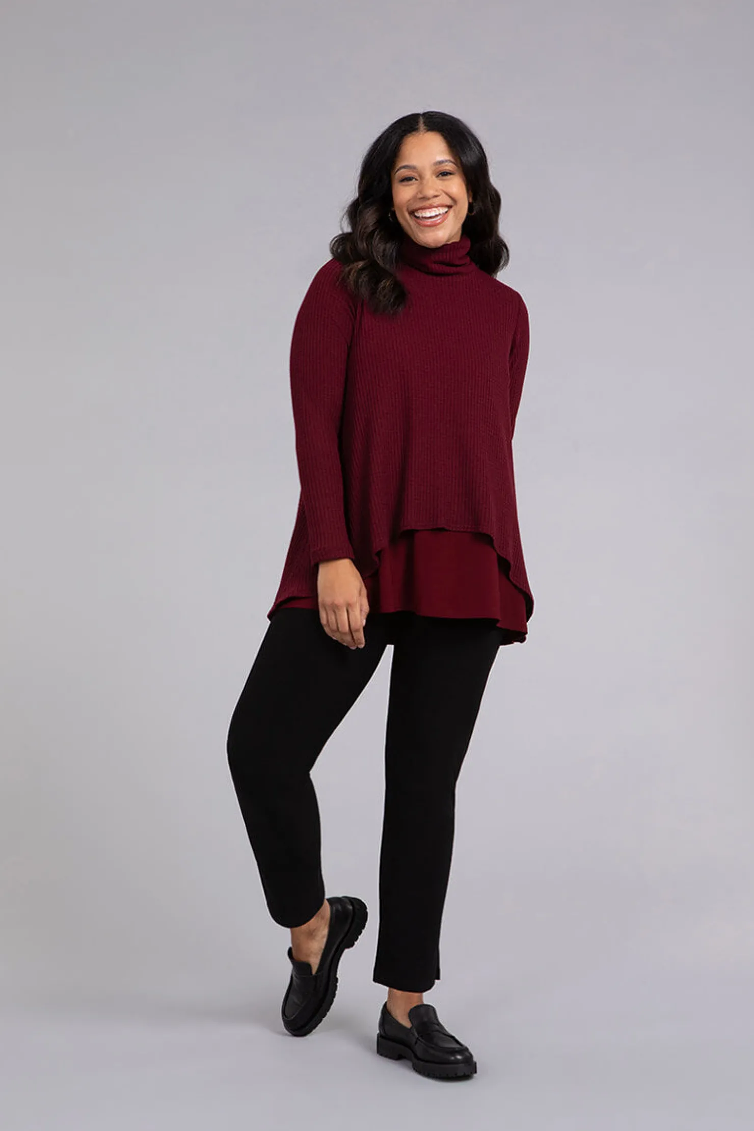 Sympli Sweaters & Cardigans>Split Back Waffle Sweater Bloodstone