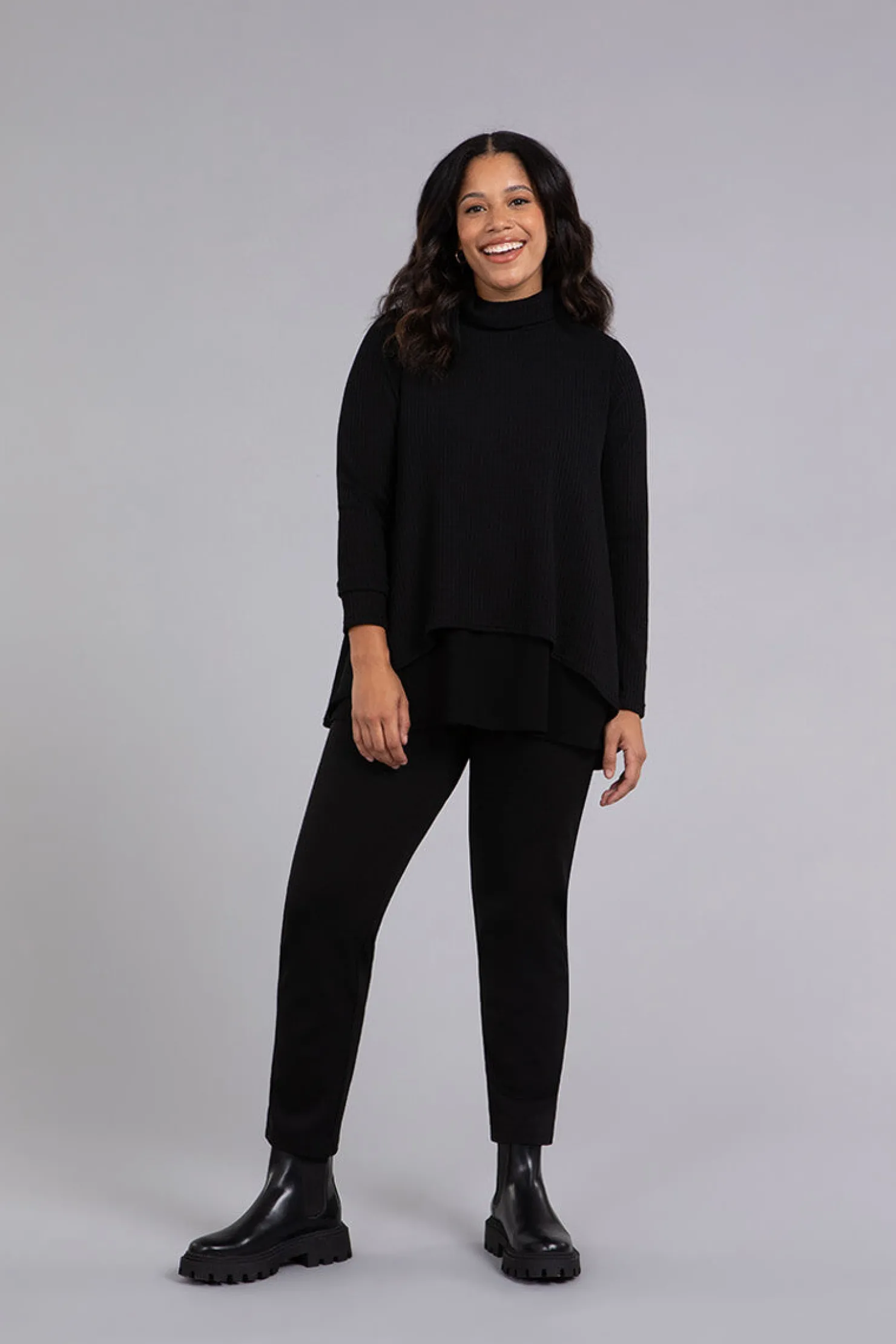 Sympli Sweaters & Cardigans>Split Back Waffle Sweater Black