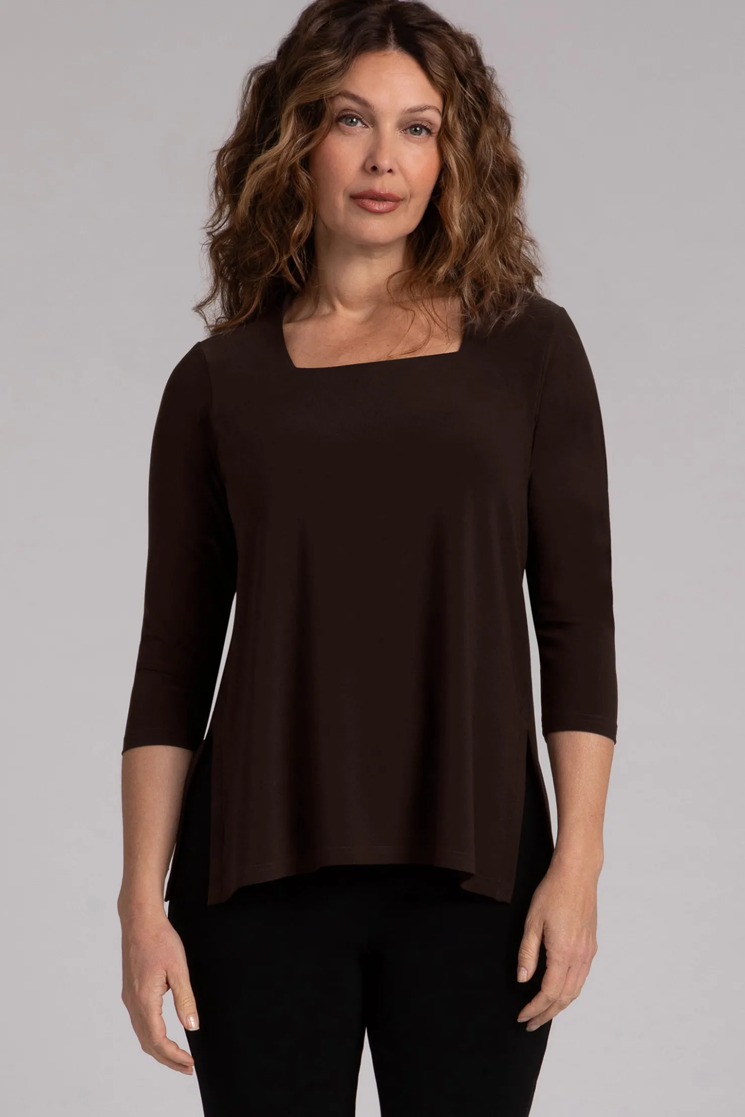 Sympli Tops>Square Neck Top Chocolate