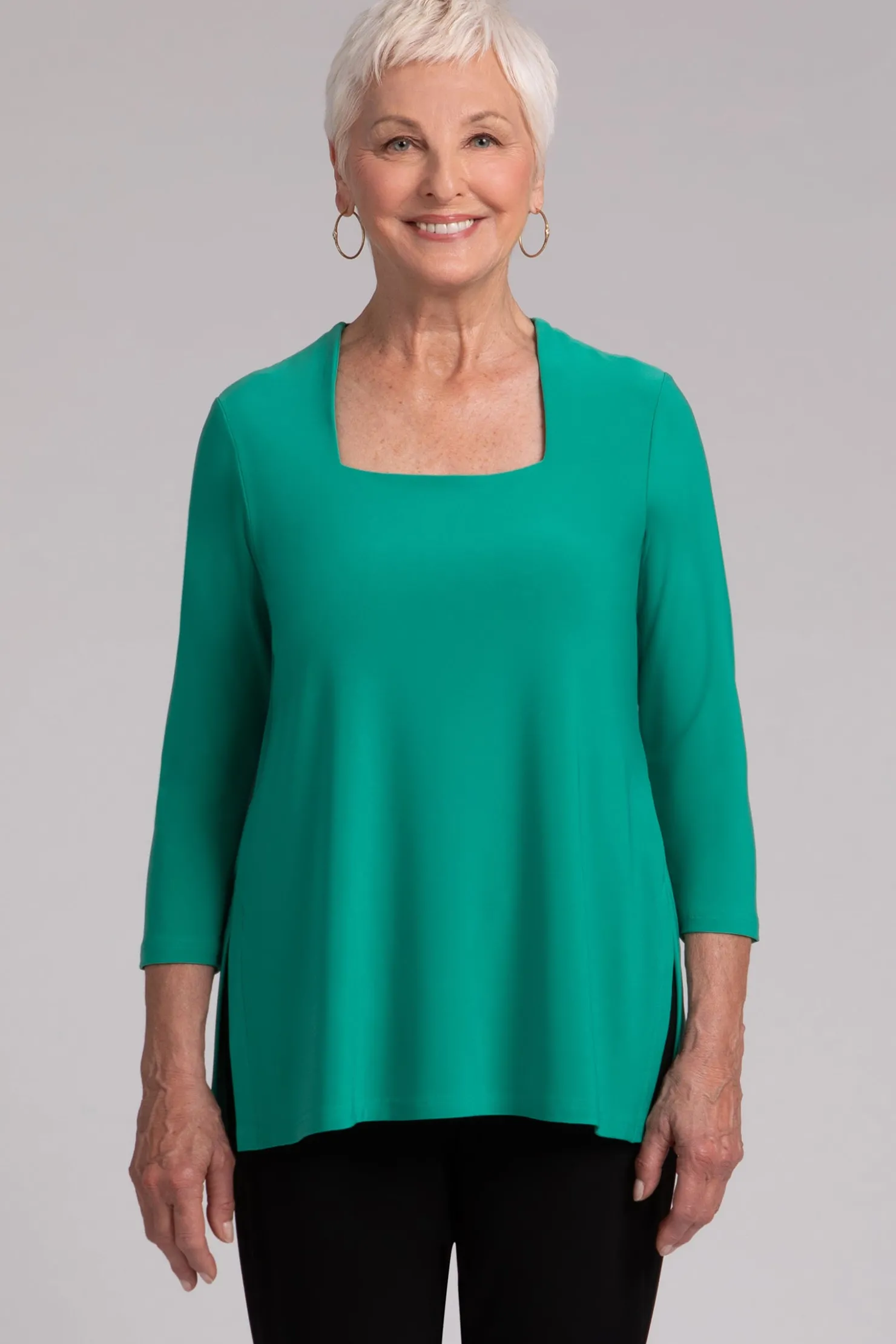 Sympli Tops>Square Neck Top Emerald