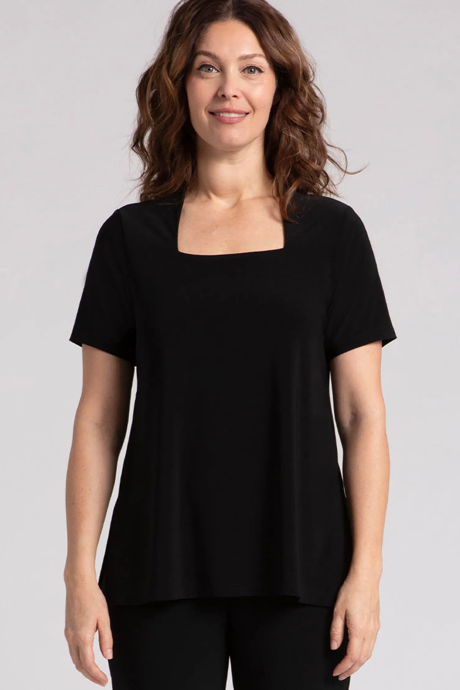Sympli Tops>Square Neck Top Black