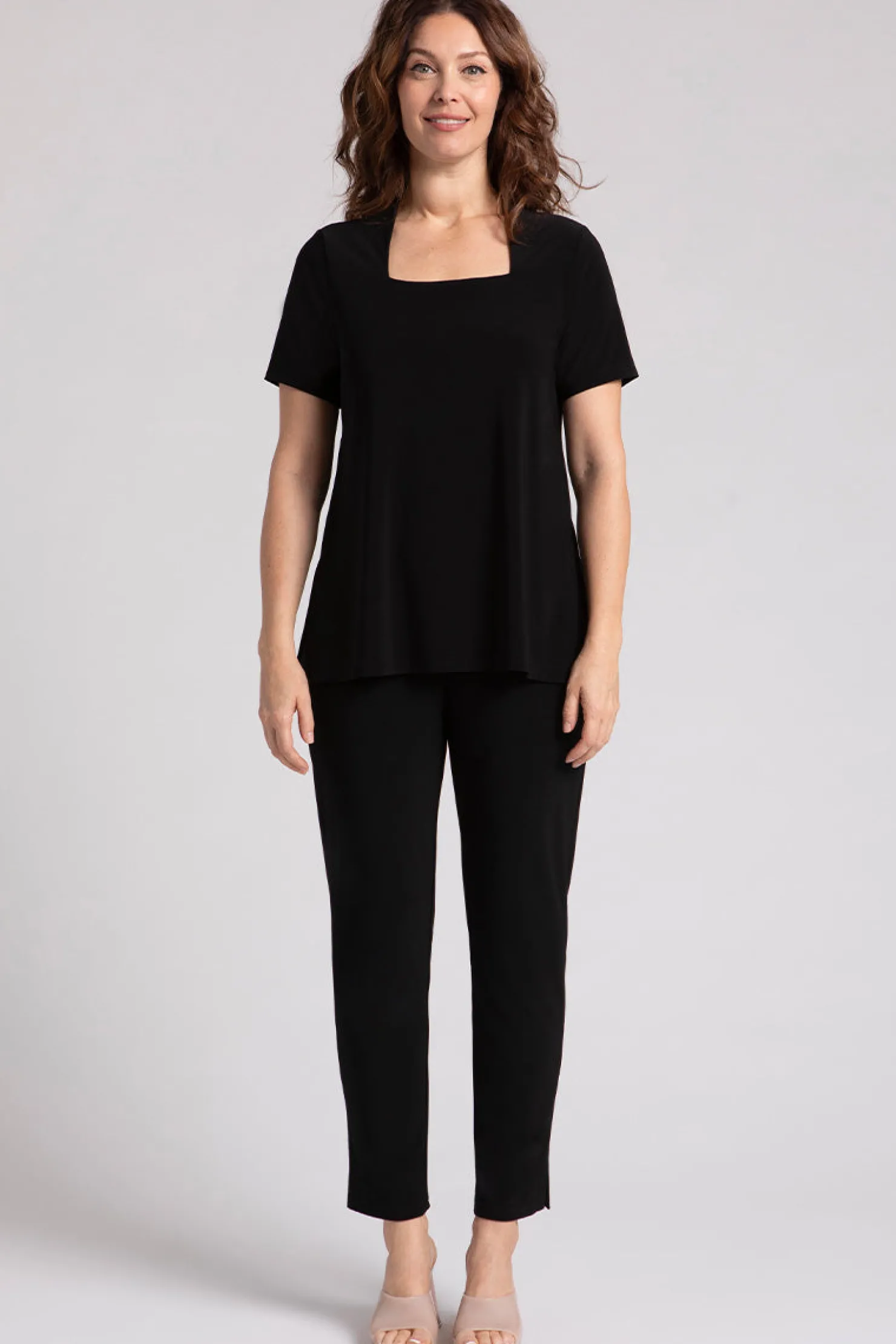 Sympli Tops>Square Neck Top Black